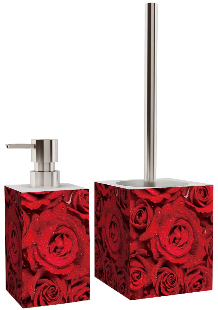 Sanilo Set d'accessoires de salle de bain »Rosen« bestehend aus WC-Sitz, Badteppich, Stöpsel, Seifenspender, WC-Bürste