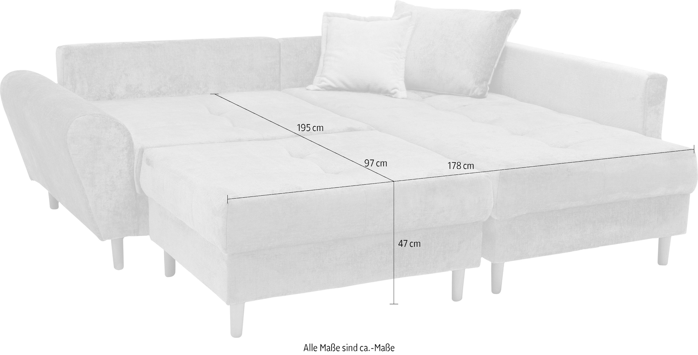 COLLECTION AB Ecksofa »Reims L-Form« Ottomane beidseitig montierbar, inkl. Bettfunktion und Hocker