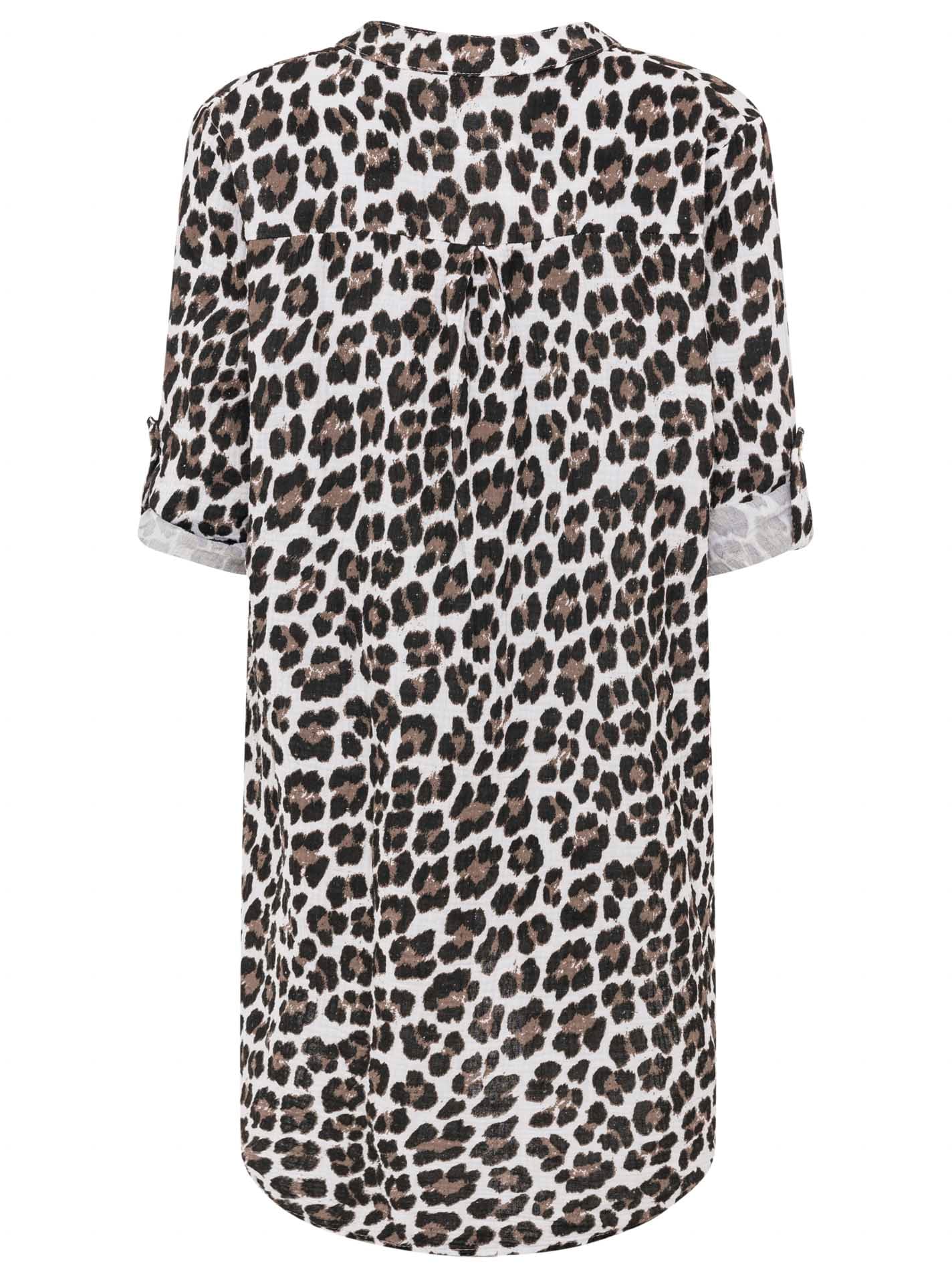 Zwillingsherz Top chemisier »"Rom"« Turn-Up Ärmel, V-Neck. Leo-Muster, Musselin