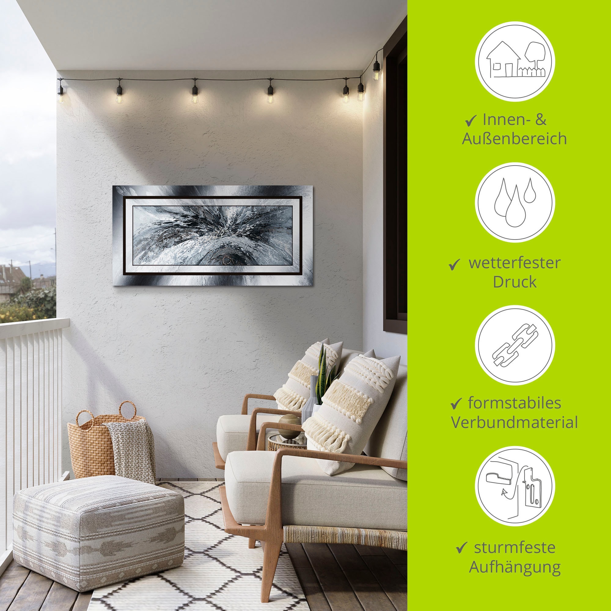 Artland Wandbild »Schwarz - weiss abstrakt 1«, Muster, (1 St.), als Alubild, Outdoorbild, Leinwandbild, Poster in verschied. Grössen