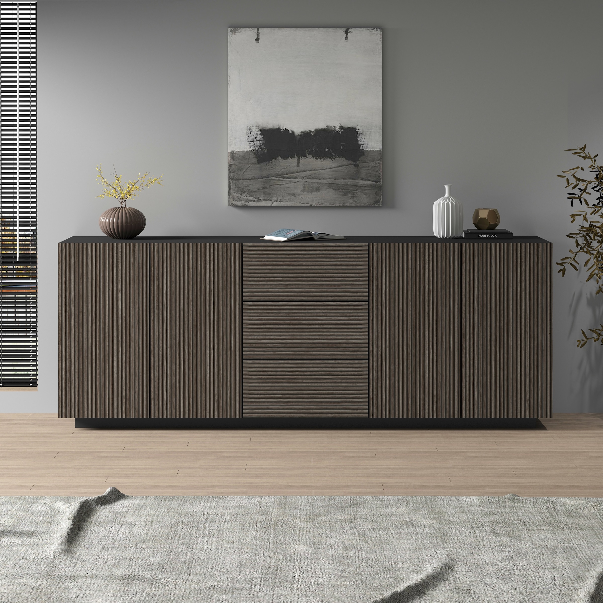 INOSIGN Sideboard »Vega Sideboard,Kommode,220 cm«, mit 4 Türen und 3 Schubladen,Fronten mit Rillen-Optik