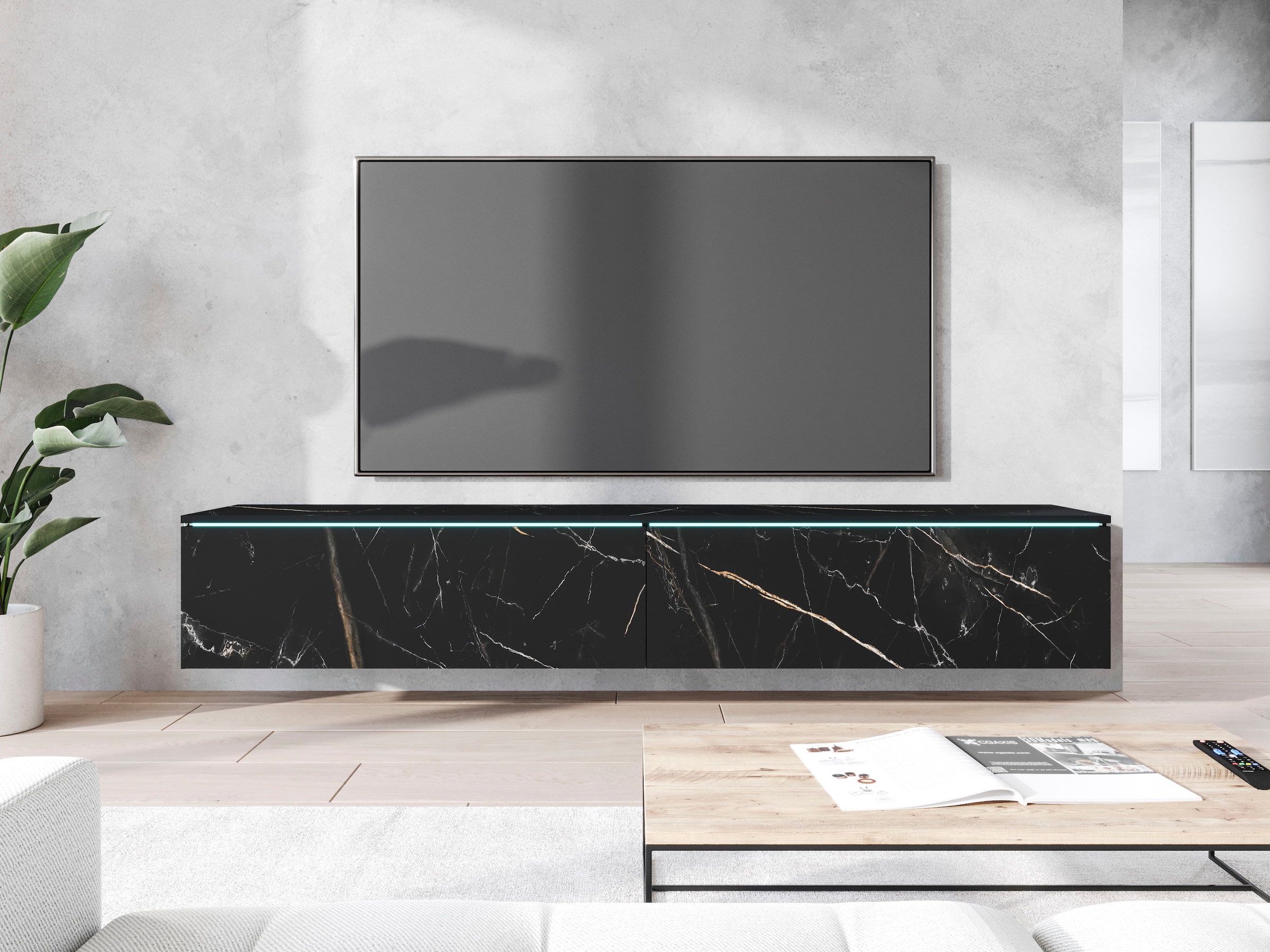 Home affaire Table basse »LOWBOARD VERA, wahlweise mit oder ohne Beleuchtung« Modernes griffloses TV-Board, 180 cm TV-Schrank, stehend und hängend