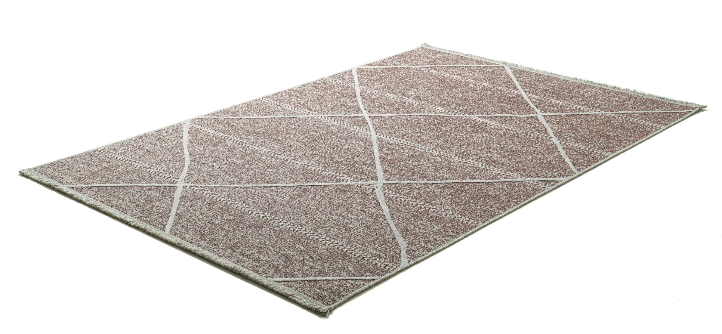 Sansibar Teppich »Braderup«, rechteckig, 2 mm Höhe, Flachgewebe, modernes Scandi Design, Motiv Rauten, mit Fransen