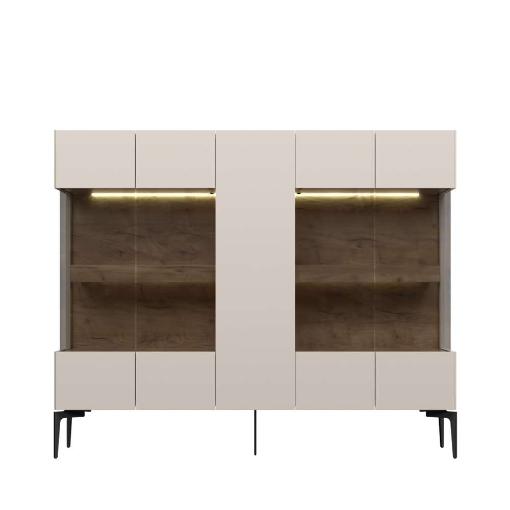 GOODproduct Highboard »Sky45 Kommode mit Glastüren, Höhe 142 cm« Vitrine, Lackiert mit wasserbasiertem UV-Lack