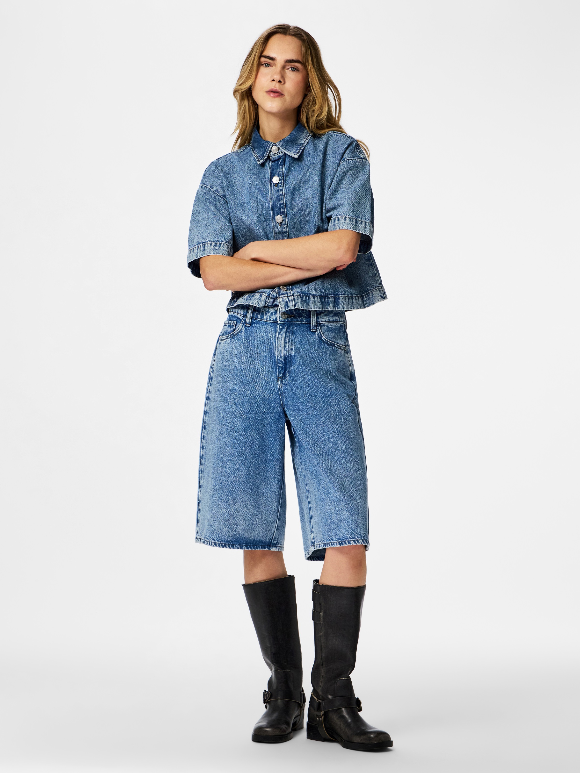 pieces Jeansbluse »PCSKY SS A-SHAPE DENIM TOP NOOS BC« Baumwolle, loose fit