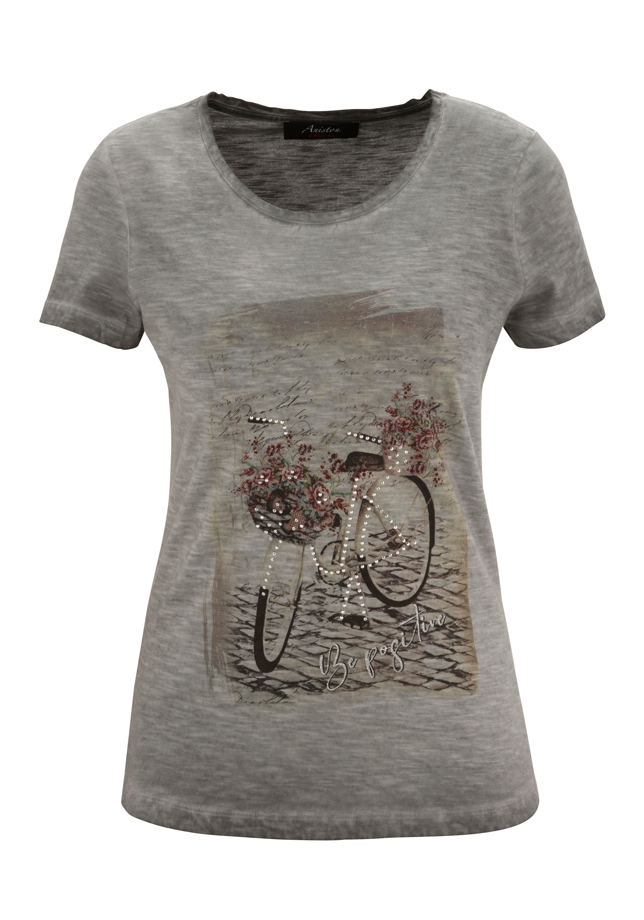 ♕ Aniston CASUAL T-Shirt, auf verzierter versandkostenfrei Glitzersteinchen Frontdruck mit