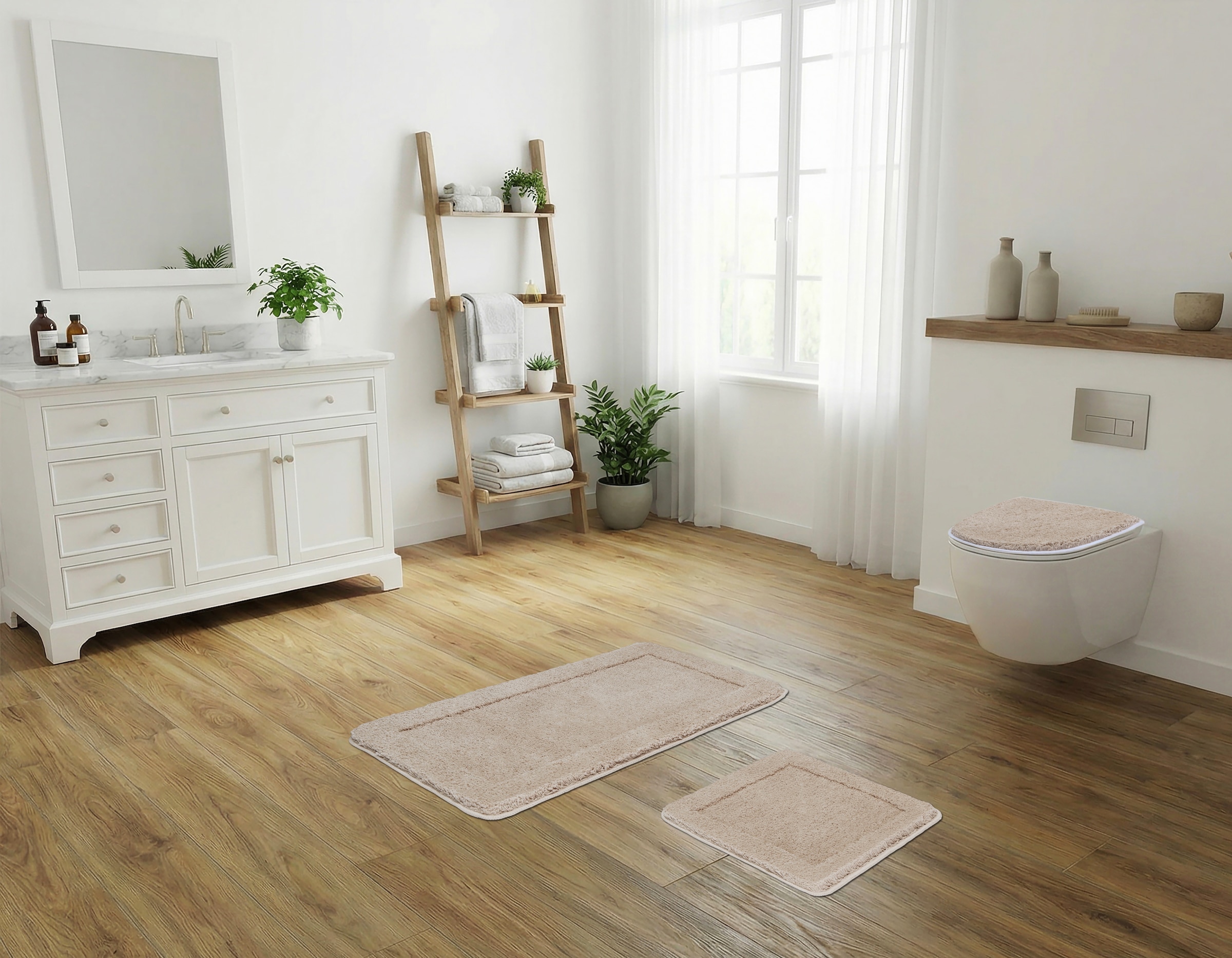 GOODproduct Tapis de bain »Sanremo mit Rahmen, Badvorleger, Badezimmer, sehr weich, Hoch-Tief« Höhe 25 mm revêtement antidérapant Séchage rapide | compatible chauffage au sol Tapis de bain uni, rectangulaire, disponible en set de 3 pièces