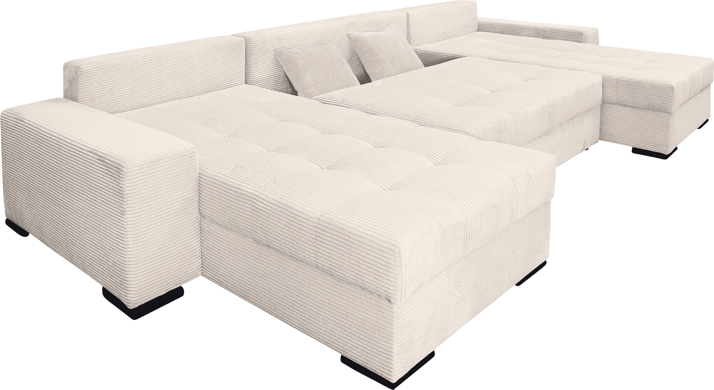 COLLECTION AB Wohnlandschaft »XL-Josy U-Form, Breite 313 cm, Cord-/Mix«, inkl. Bettfunktion, Bettkasten, mit 4 gleich grossen Rückenkissen