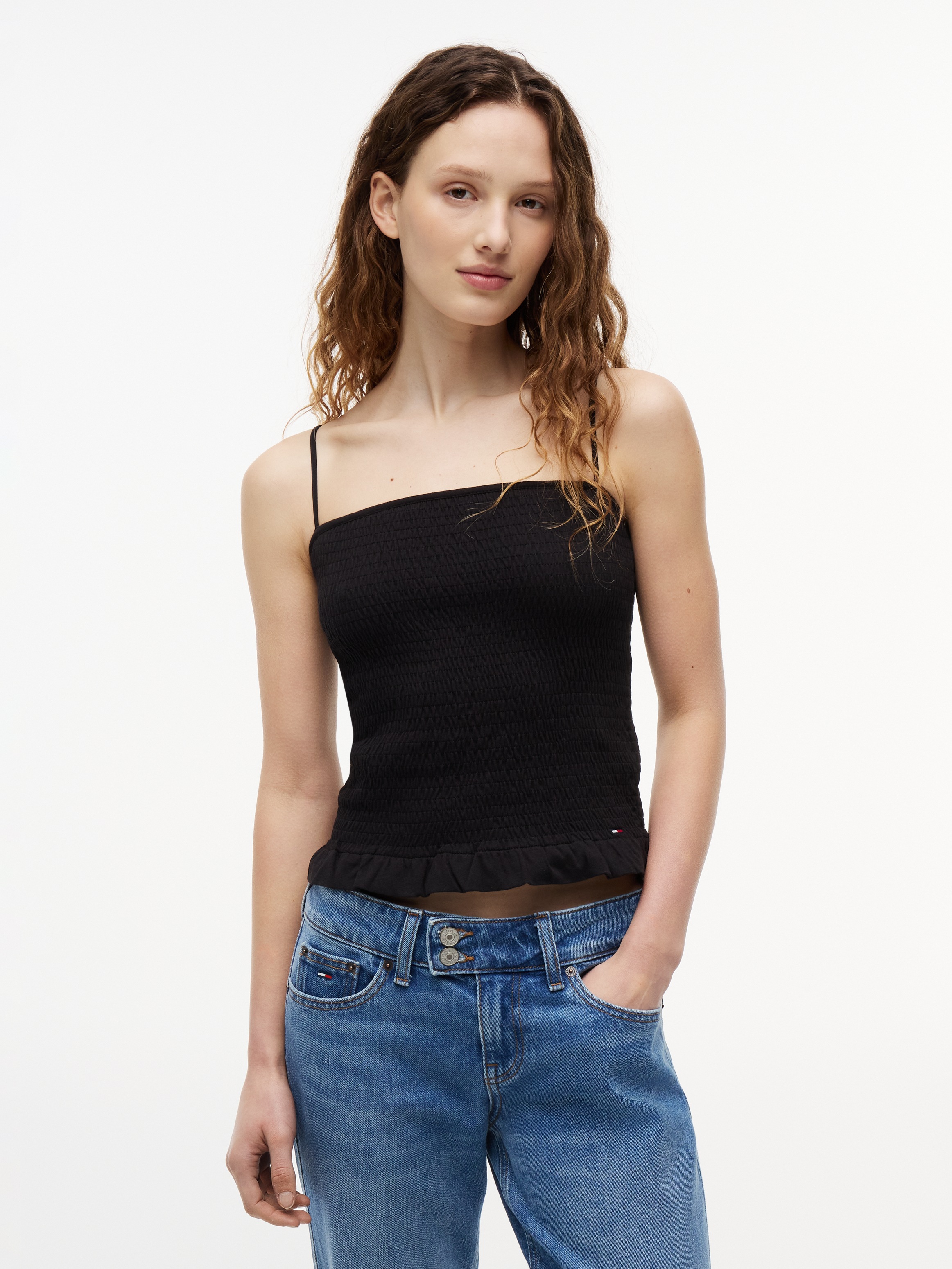 Image of Tommy Jeans Smoktop "TJW SLIM SMOCK STRAPPY TOP" Baumwollmischung, slim fit