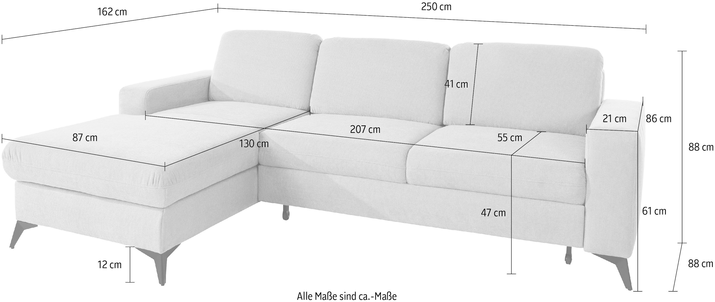 Places of Style Ecksofa »Lolland L-Form«, Wahlweise mit Bettfunktion und Bettkasten, Federkern