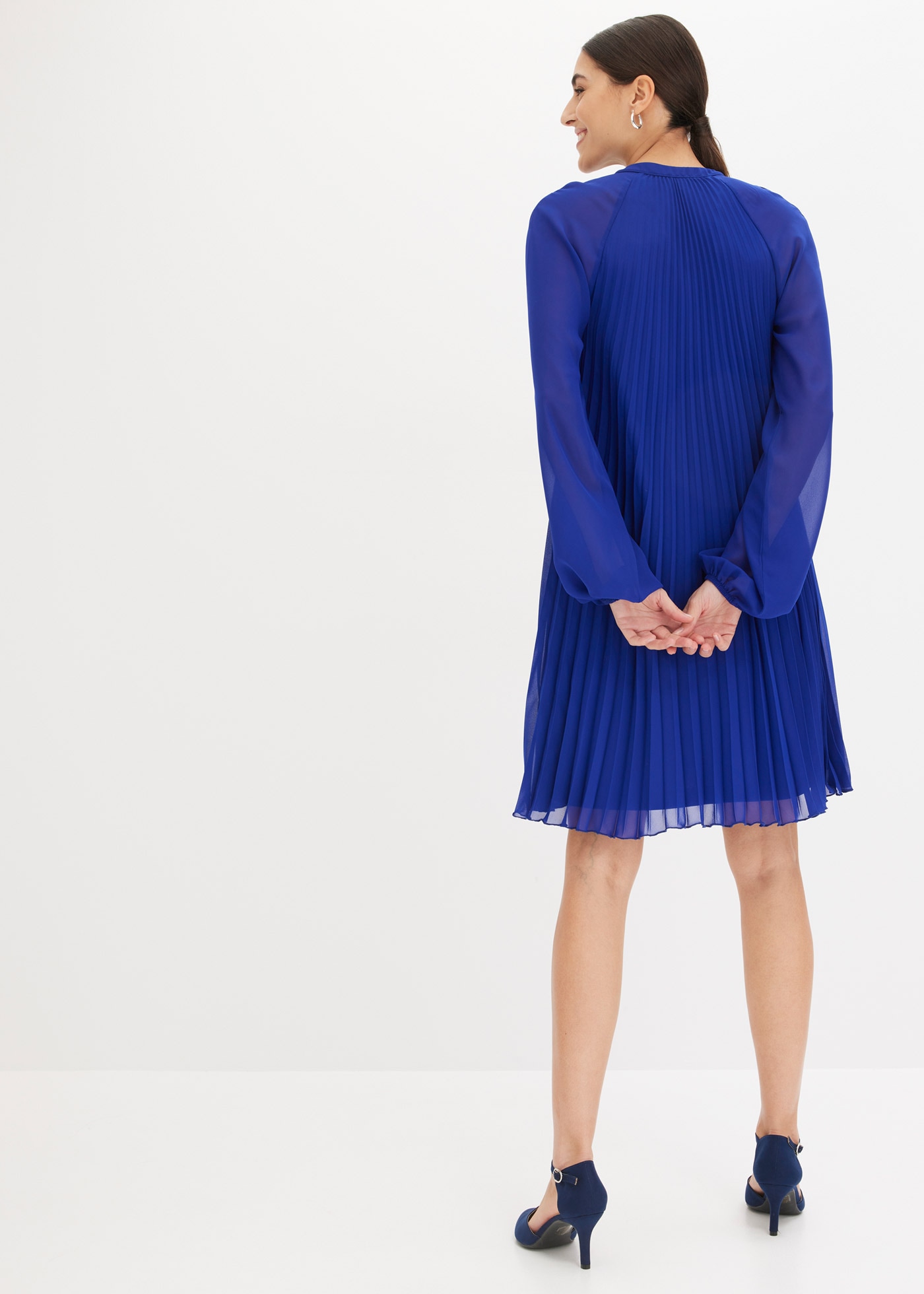 bonprix Mini-robe für Damen, aus Chiffon, mit Plissee, mit Ballonärmeln, in A-Linie