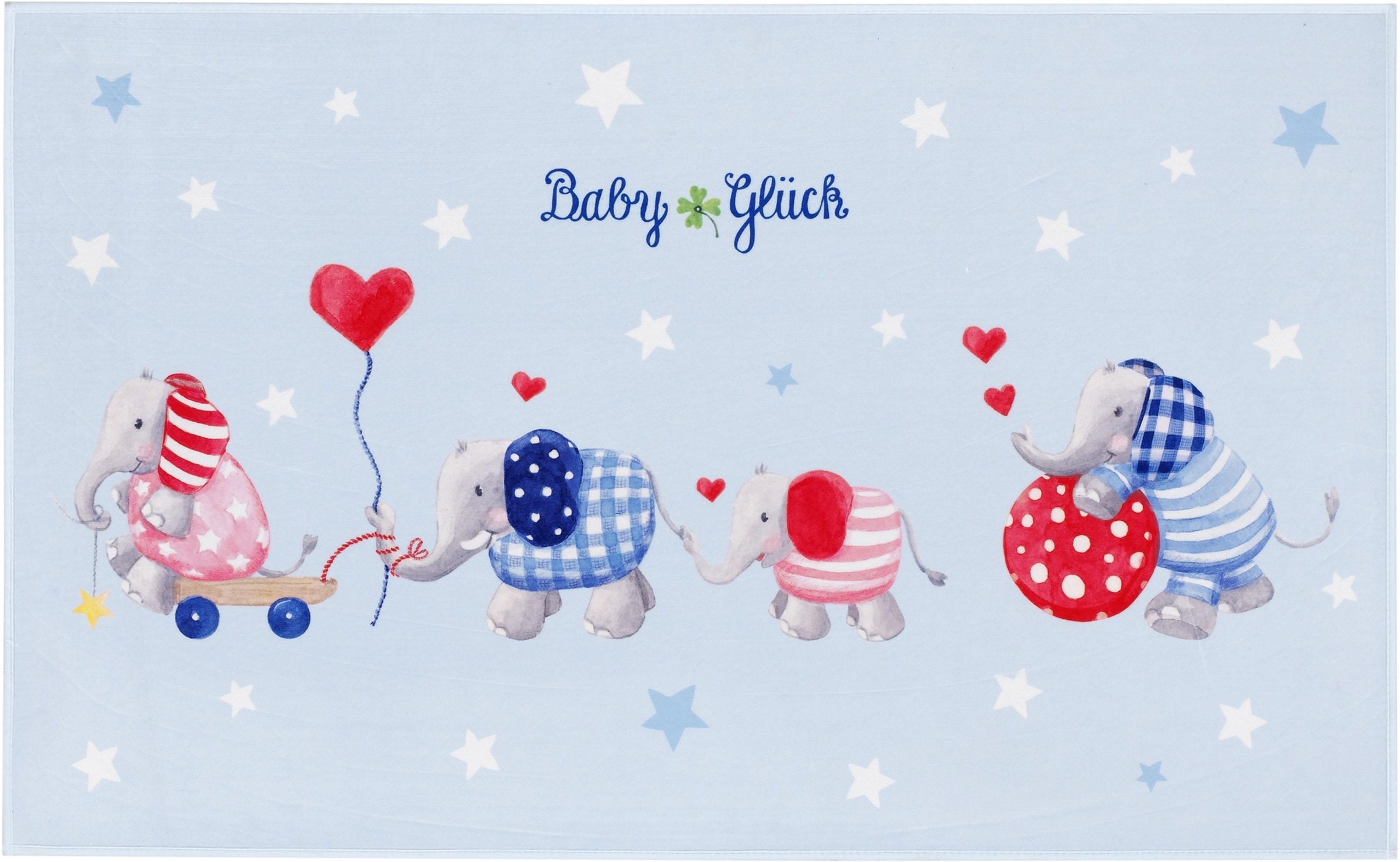 Babyglück Kinderteppich »Babyglück 713«, rechteckig, 6 mm Höhe, Stoff Druck, Motiv Elefanten, weiche Mircofaser, Kinderzimmer