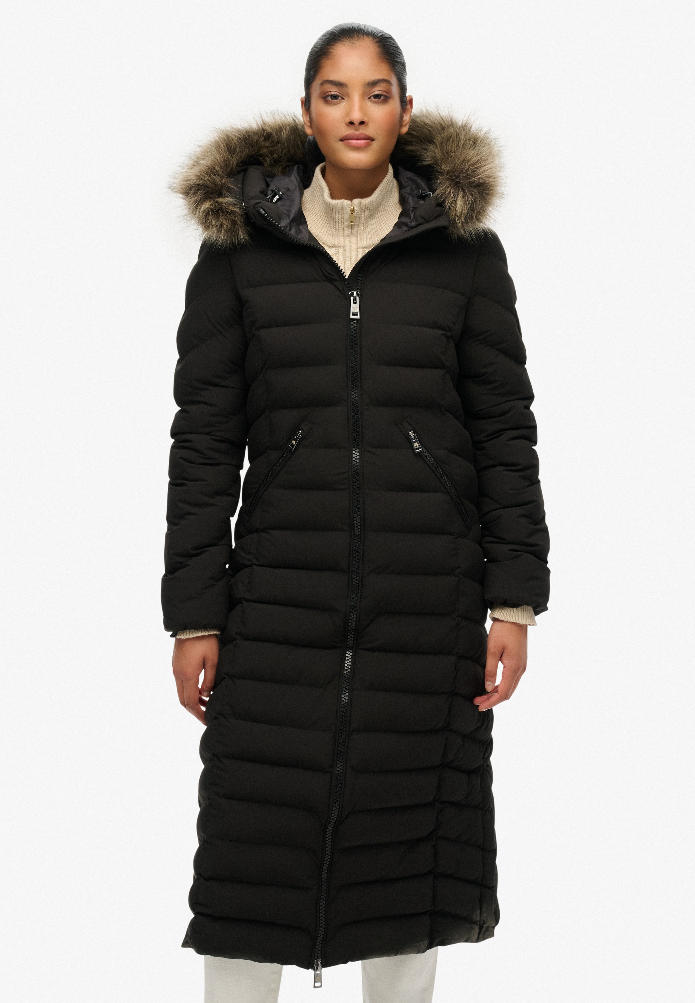 Image of Superdry Steppjacke "FUJI FAUX FUR HOODED LONGLINE" mit Kapuze