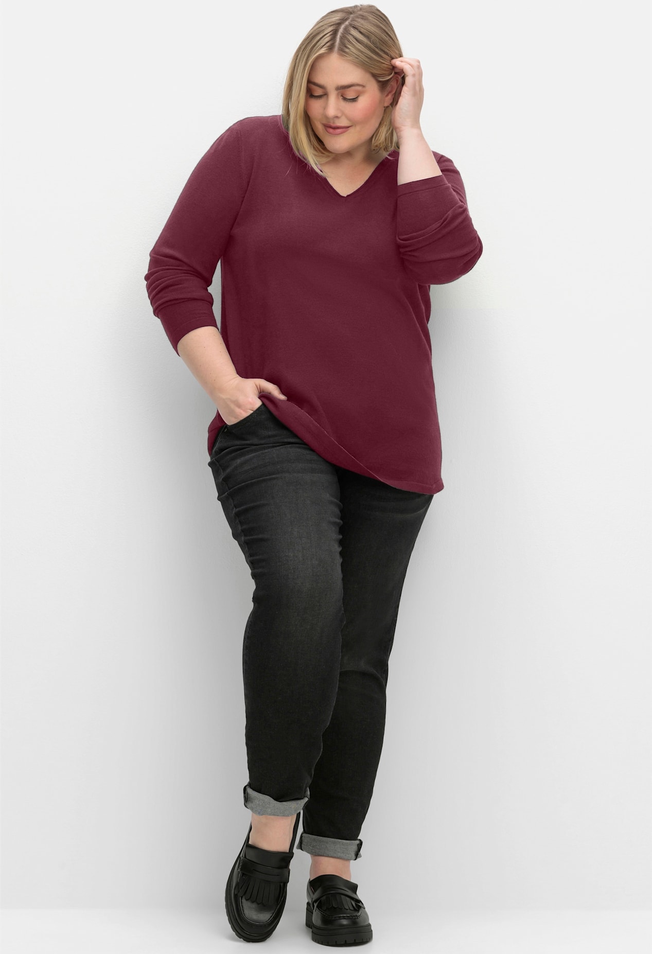 Sheego Pull col V »V-Ausschnitt-Pullover«