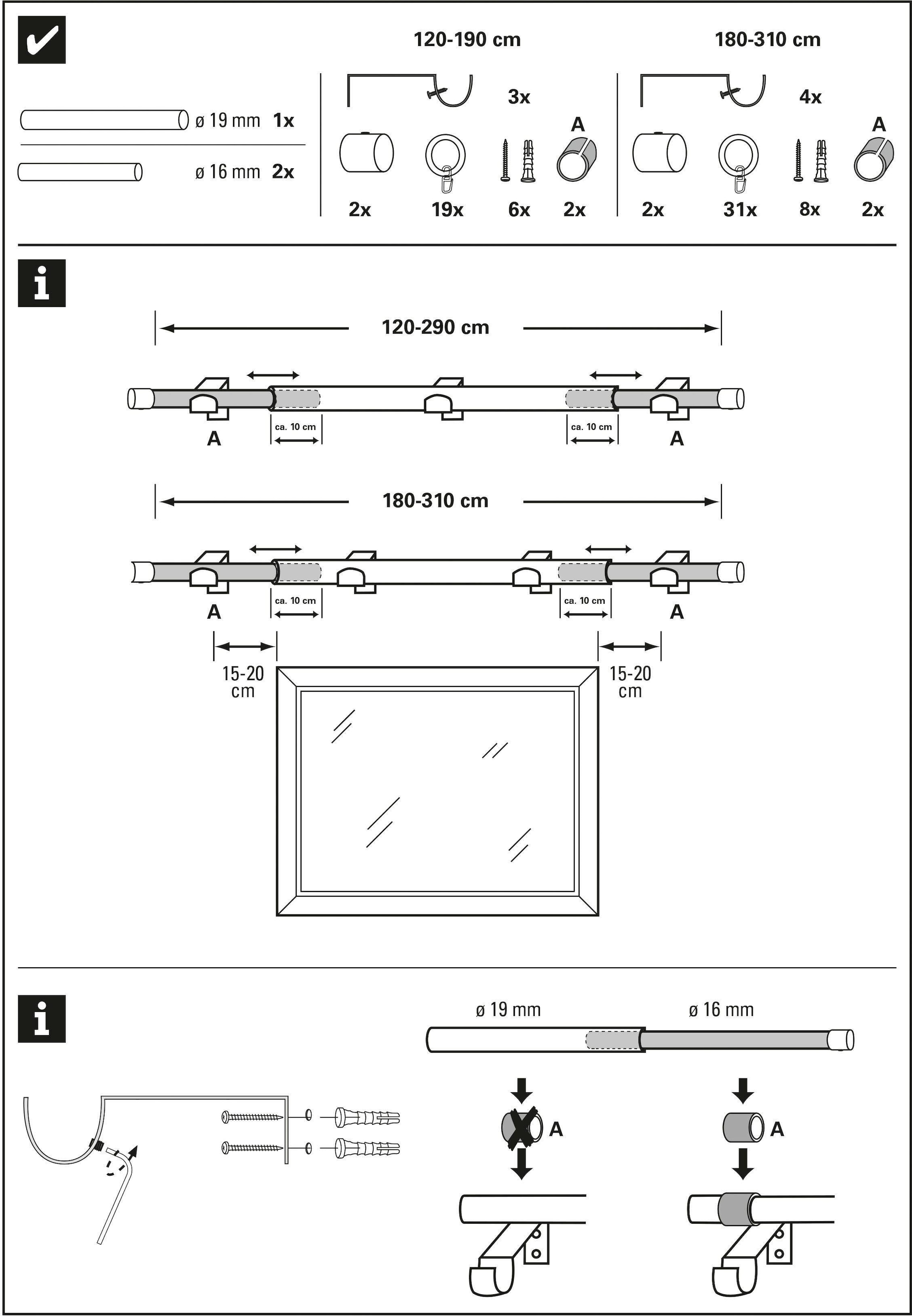 GARDINIA Gardinenstange »Gardinenstangen Set Metall«, ausziehbar, läufig-läufig, 1 1-Lauf