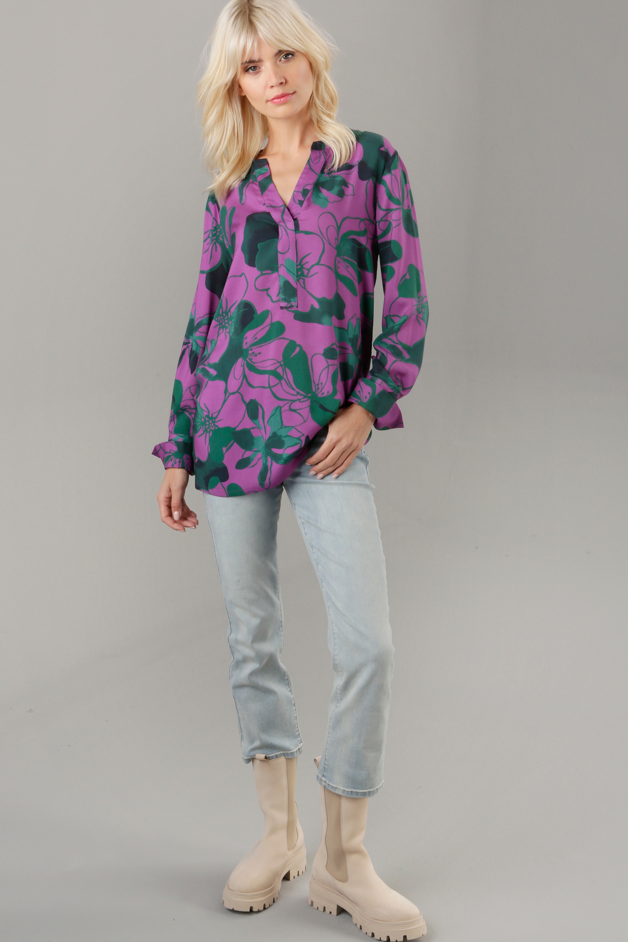 ♕ Aniston SELECTED Longbluse, mit Blütendruck in aufregender  Farbkombination versandkostenfrei auf