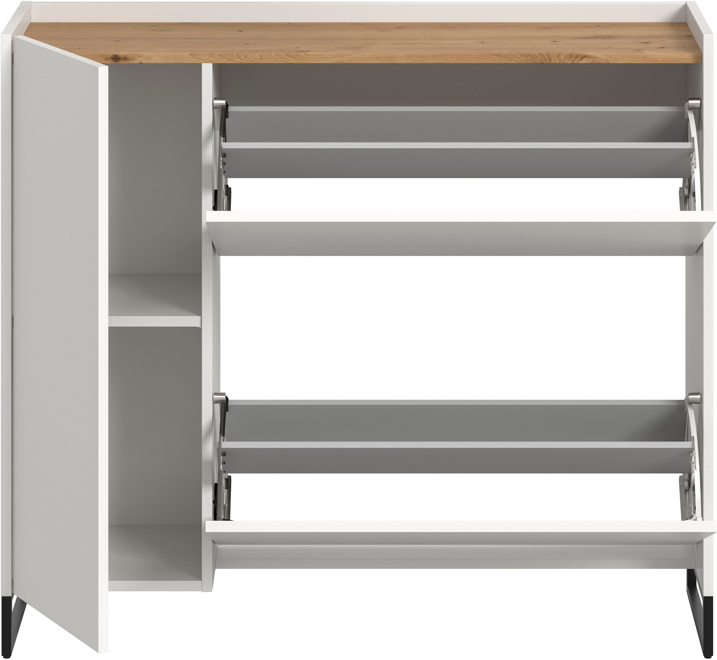 Home affaire Schuhschrank »EVRID, Breite 110cm, 1 Tür, 2 Schuhwalzen, inkl. Metall-Kufenfüsse« individuell mit anderen Artikel der Serie EVRID erweiterbar, 1 Stk. tlg. Schuhkommode, Kommode, Sideboard, Garderobenschrank, Flurkommode