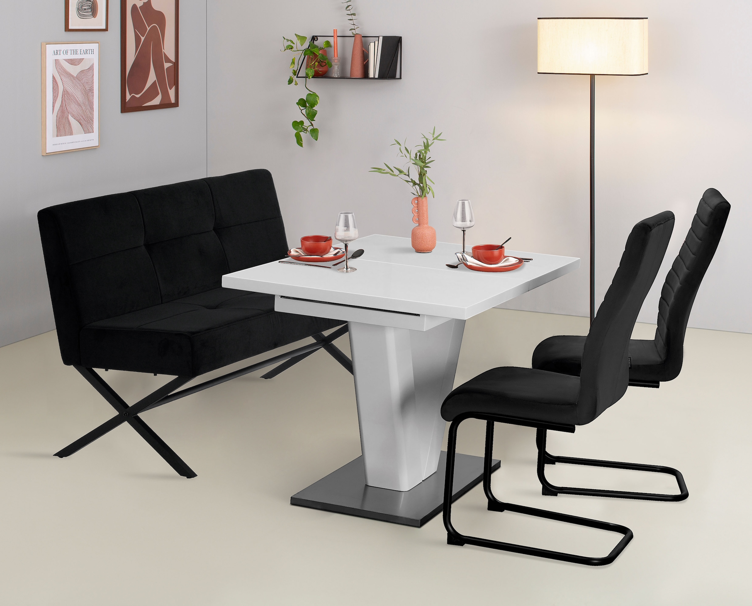 GOODproduct Polsterbank »Narzisse« Esszimmerbank, Bank, Sitzbank,  X-Gestell aus schwarzen Metall, pflegeleichter Samtvelours, 140 cm