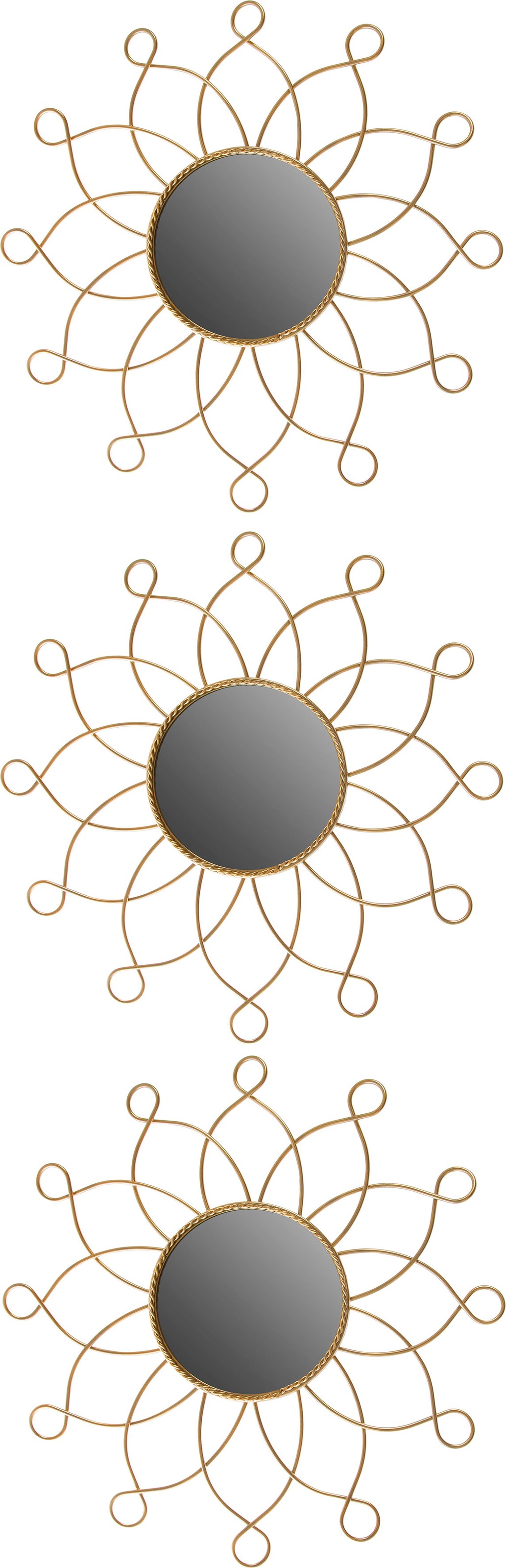 Image of Myflair Möbel & Accessoires Dekospiegel »Aruba, goldfarben«, (Set, 3 St.), Wandspiegel, Wanddeko, Rahmen aus Metall, rund, Blütenform, Wohnzimmer bei Ackermann Versand Schweiz