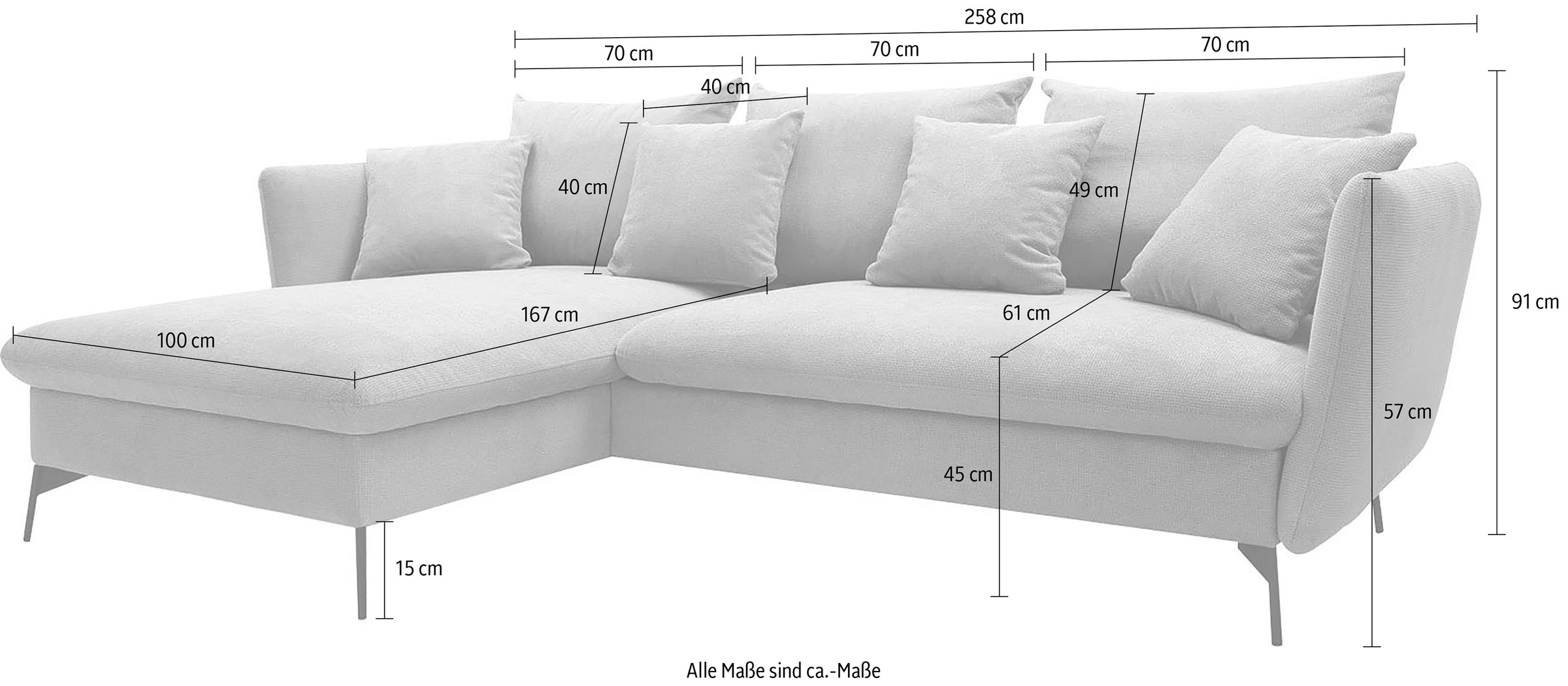 GOODproduct Ecksofa »LIVORNO,258 cm, L-Form,« Schlaffunktion u. Bettkasten (139/224cm), Samt, Struktur, Webstoff