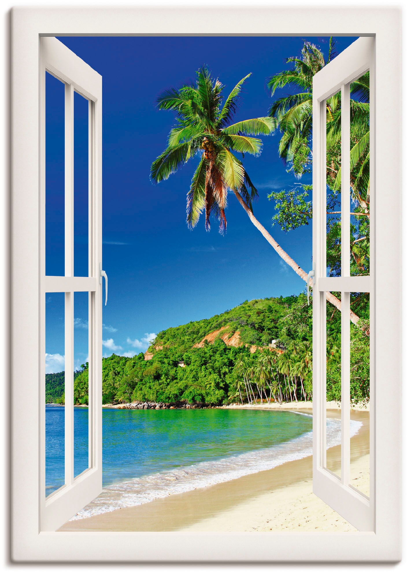 Artland Wandbild »Fensterblick Paradies«, Fensterblick, (1 St.), als Alubild,  Leinwandbild, Wandaufkleber oder Poster in versch. Grössen maintenant