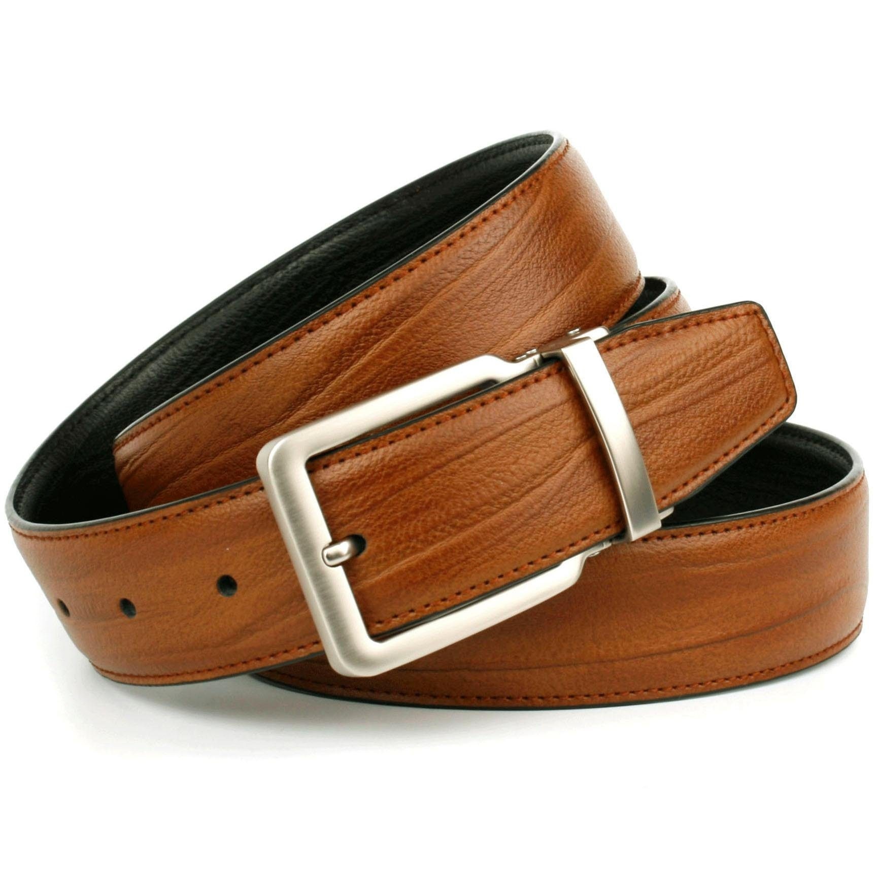 Image of Anthoni Crown Ledergürtel, Wendegürtel in cognac und schwarz, Schliesse silberfarben bei Ackermann Versand Schweiz