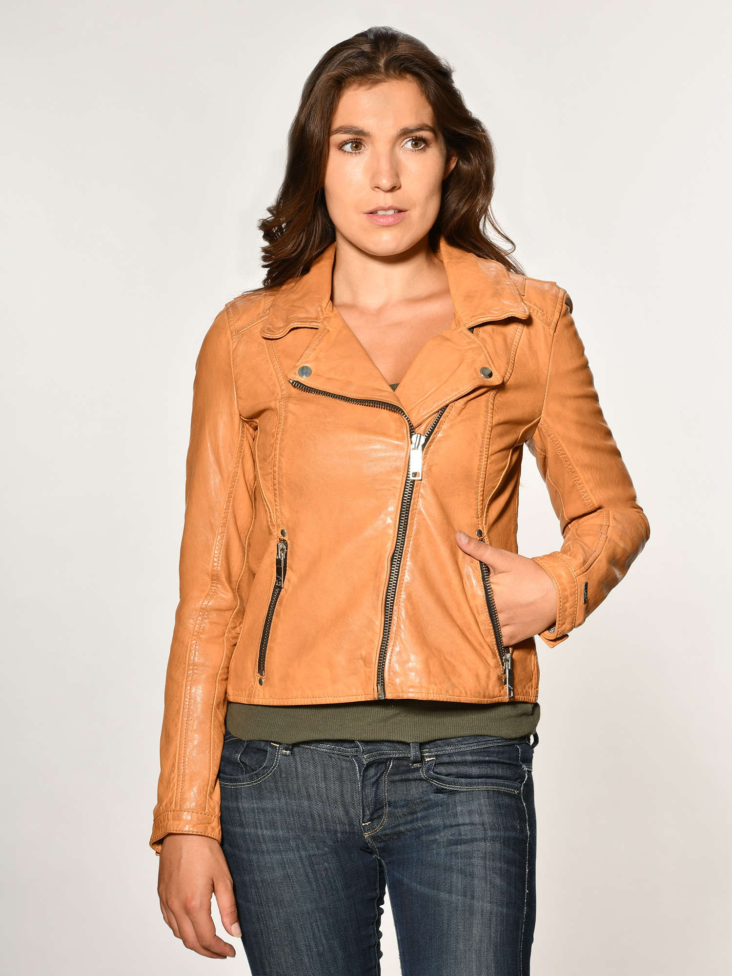 Lederjacke mit asymmetrischem Reissverschluss »Indiana«