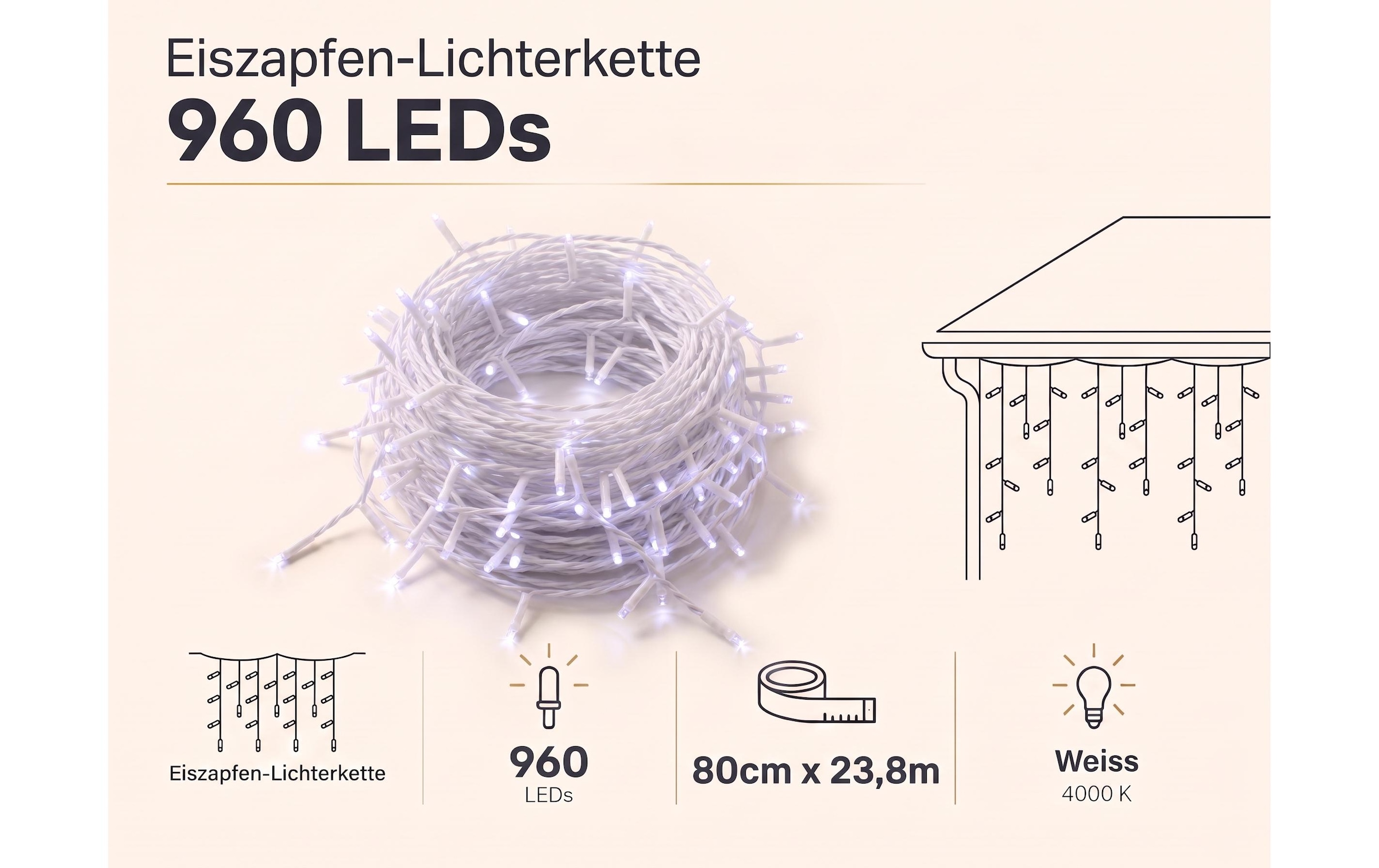 Cocon Lichterkette »Eiszapfen-Lichterkette, 960 LEDs Neutralweiss, 23.8 m«