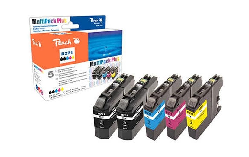 Peach Tintenpatrone »Brother LC-221 2x BK, 1x Cyan, Magenta, Yellow«, (5 St.)