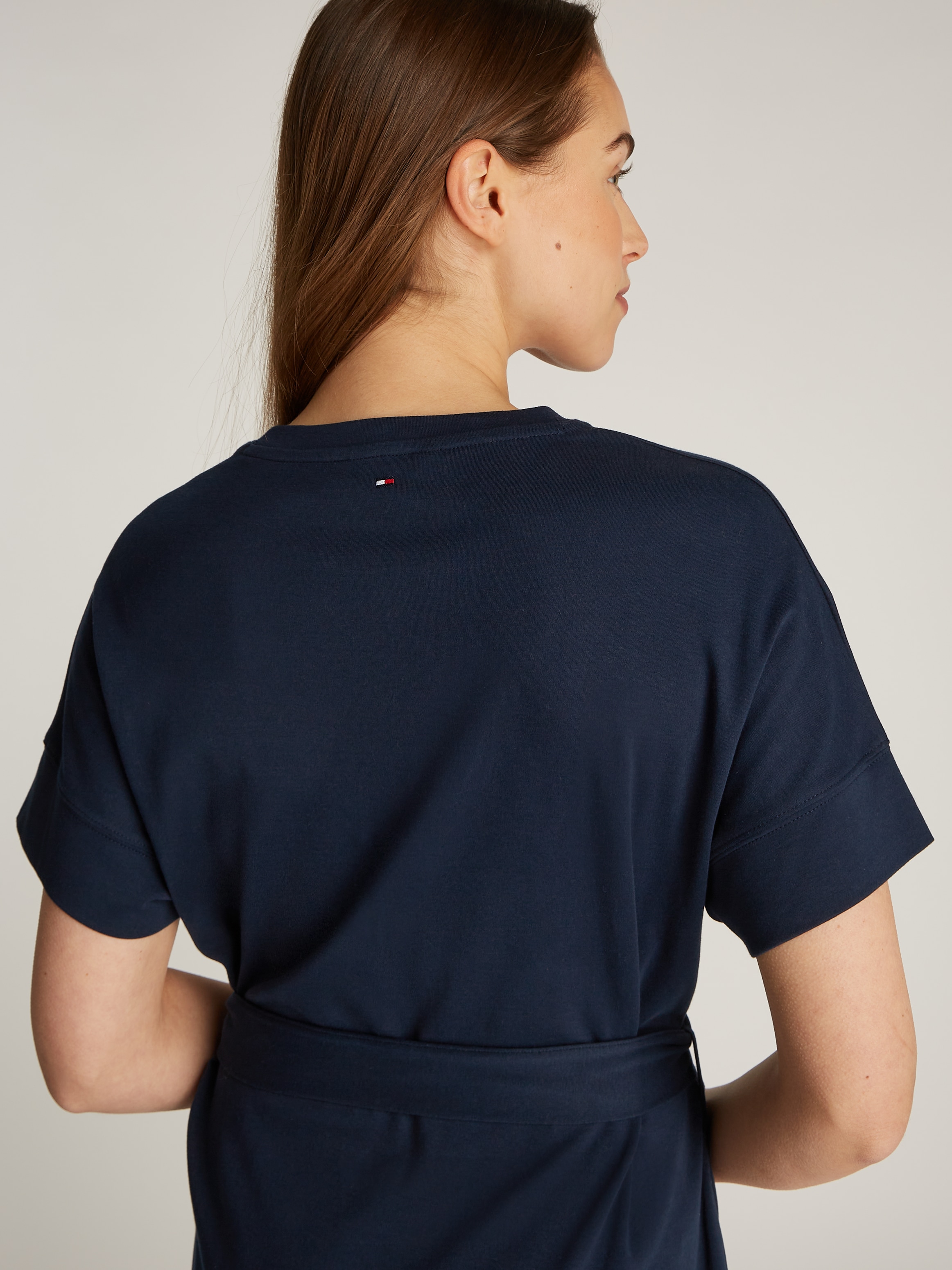 Tommy Hilfiger A-Linien-Kleid »COTTON INTERLOCK SHORT DRESS«, mit Bindeband