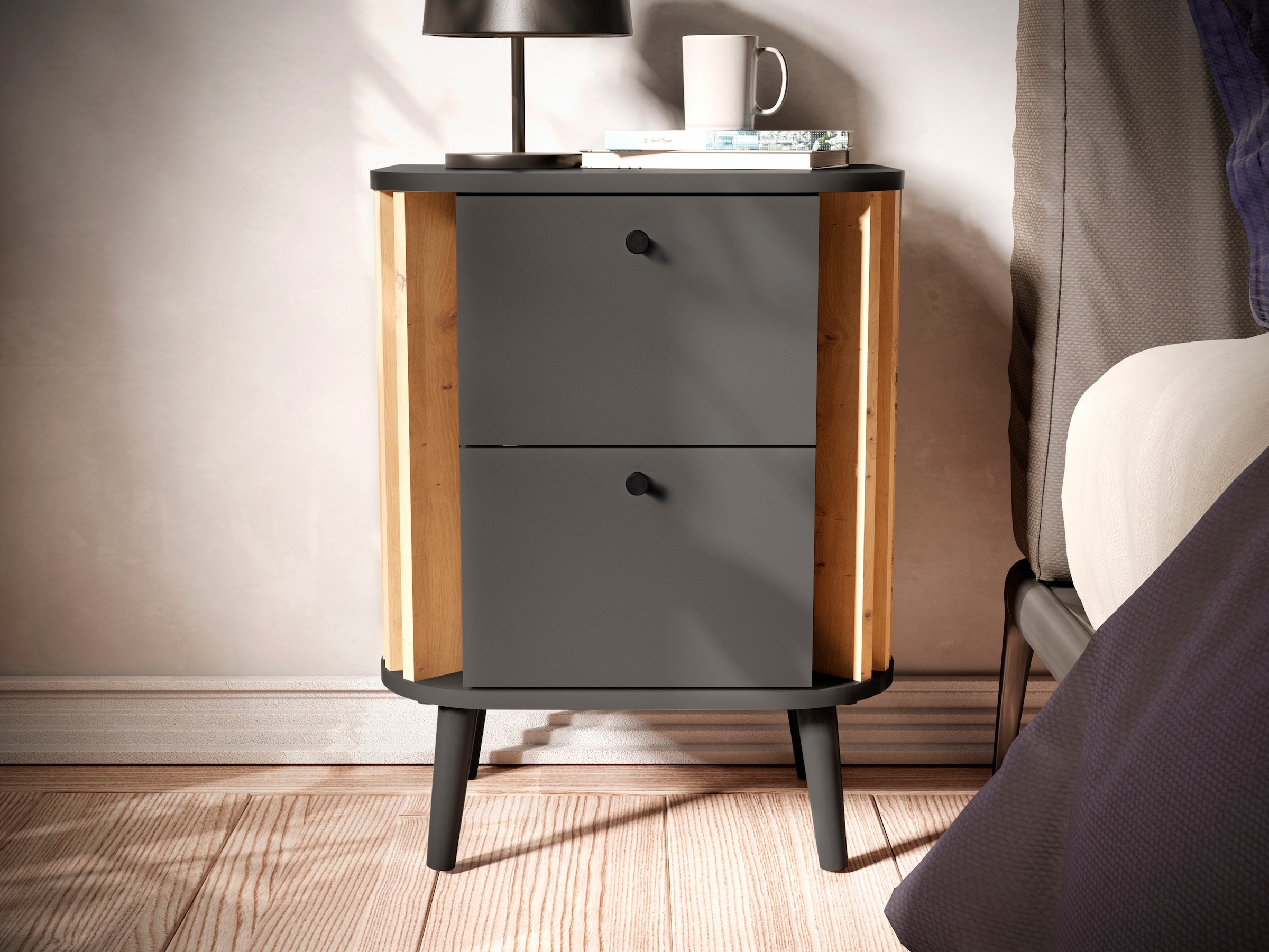 INOSIGN Commode »Stavanger, Höhe 60 cm, Paneel-Stäbchen-Optik, 2 Schubkästen« 1 cuis tlg. Nachtkonsole, Nachttisch, Nako, Kommode