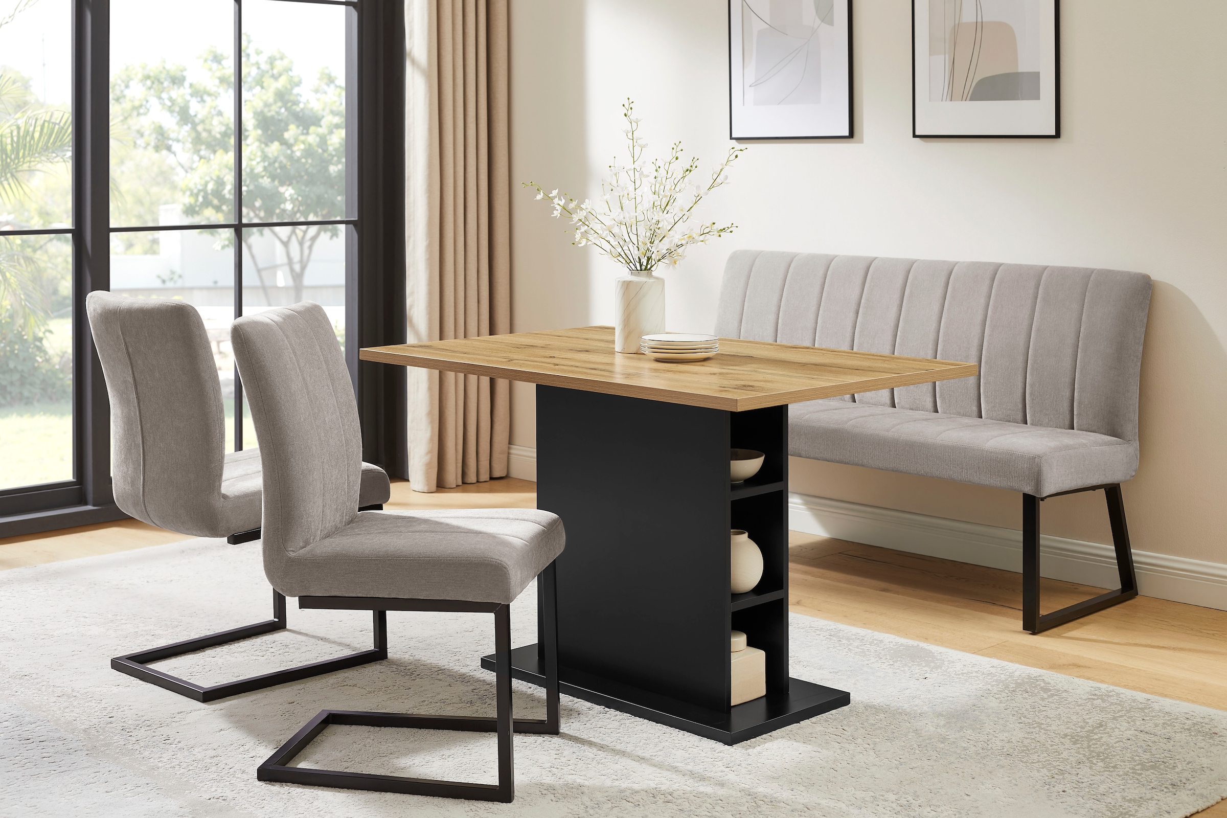 GOODproduct Esstisch »Hennia« Säulensockel, integrierte Ablagefächer, Breite 120 cm