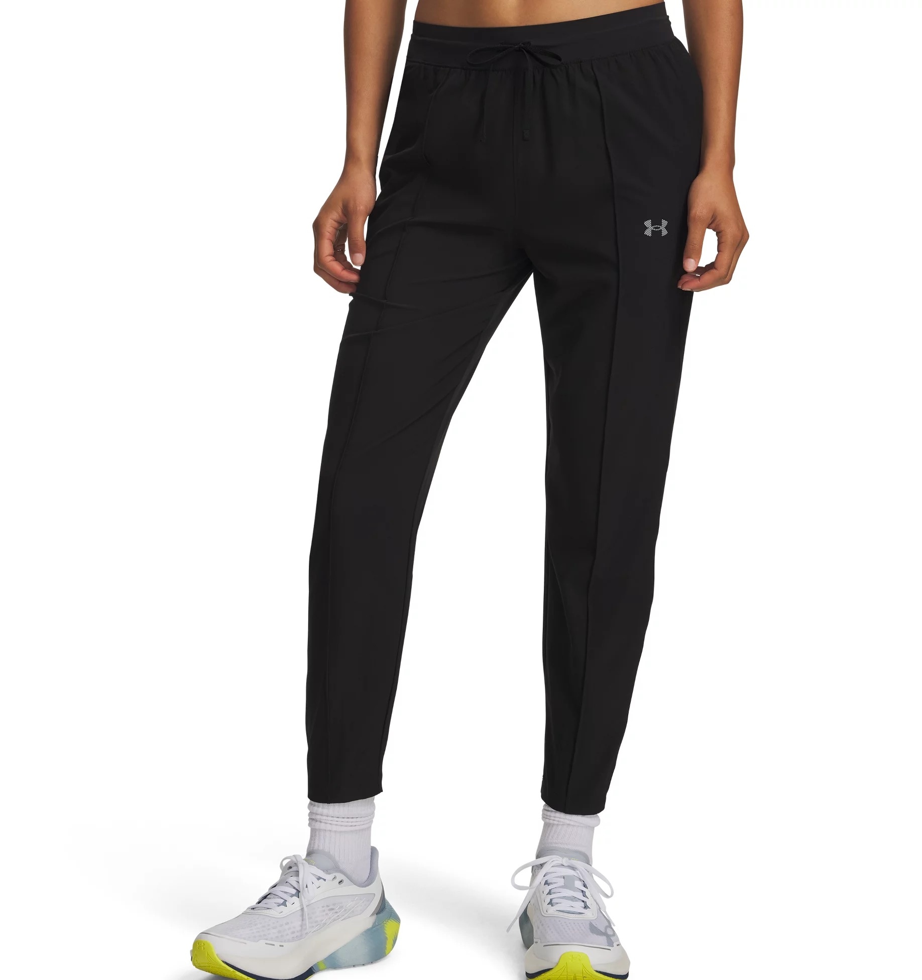 Image of Under Armour Laufhose "UA VELOCITI TRACK PANT" für Laufen, aus Polyester und Elasthan, schwarze Grundfarbe