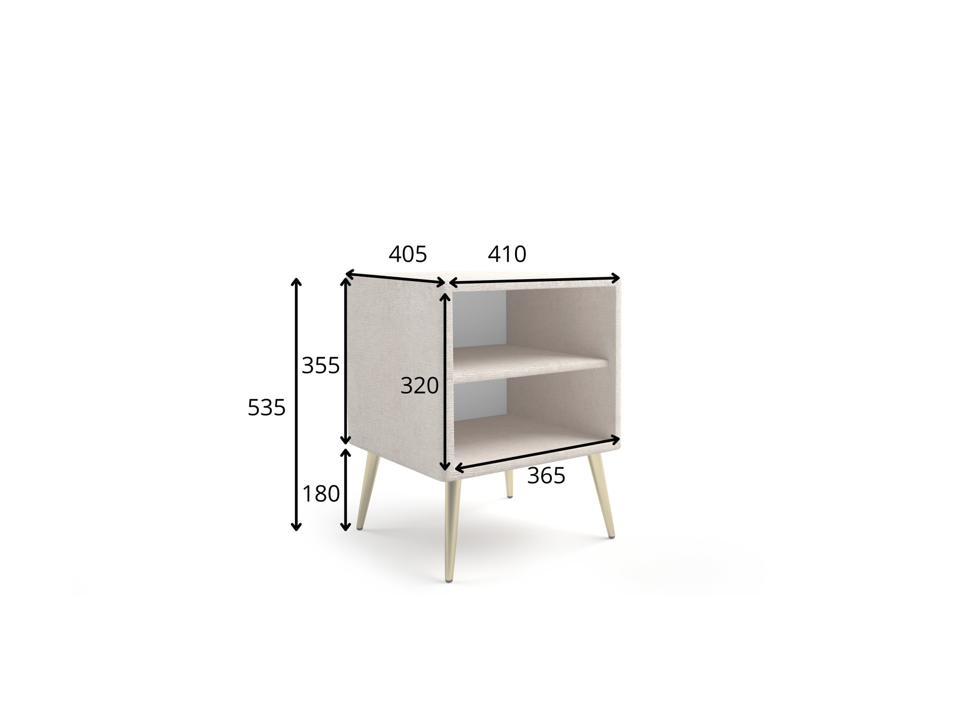 Home affaire Table de nuit »MOIVRE Polster-Nachtkommode wahlweise mit 2 Schubladen oder Fächer« Nako auf goldenen Beinen, Masse B/T/H: 41/40,5/53,5cm, passend zum Bett