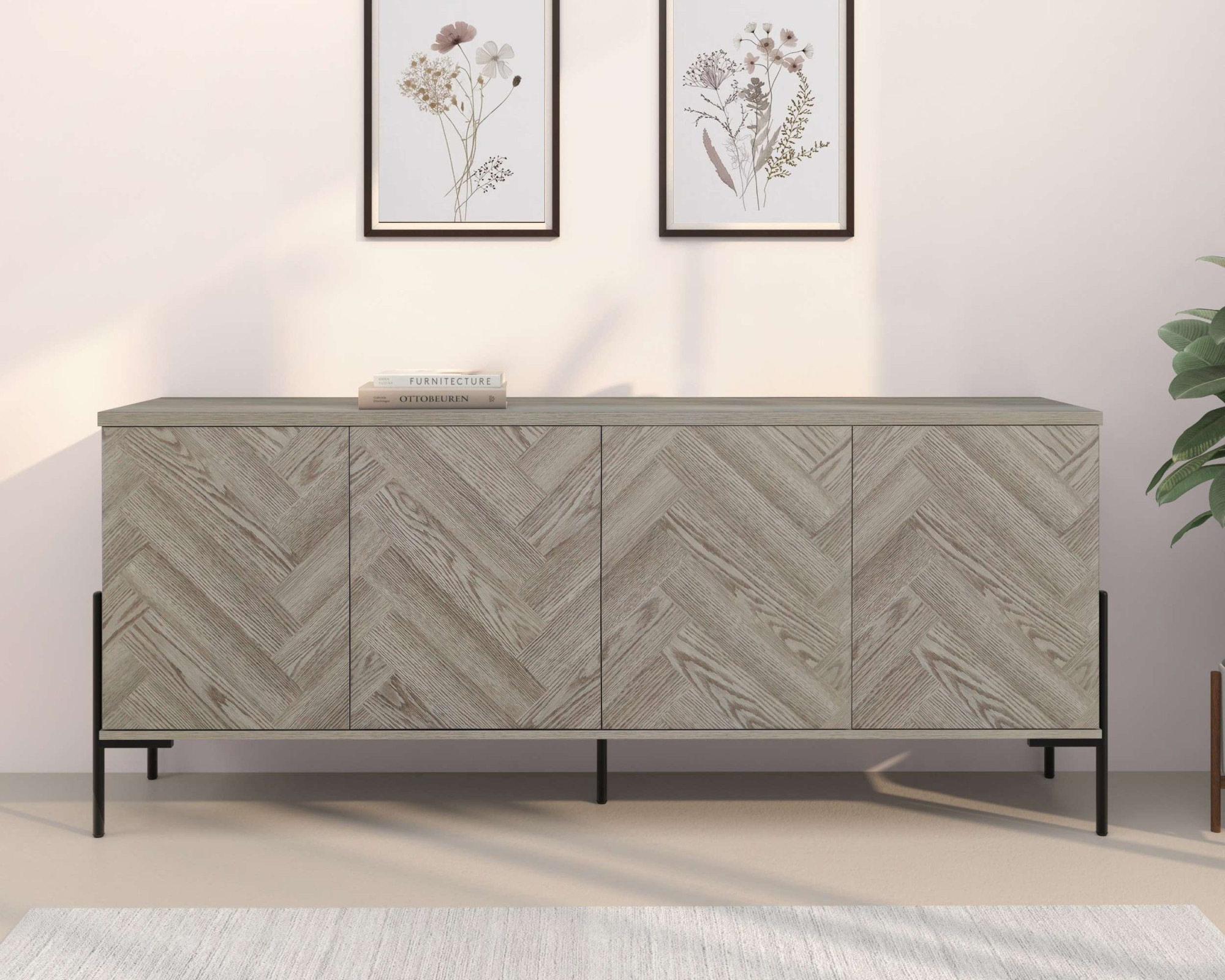 Image of GOODproduct Sideboard "Eadwine" Kommode, Push-to-open, Türen mit Fischgräten Muster, Breite 175 cm