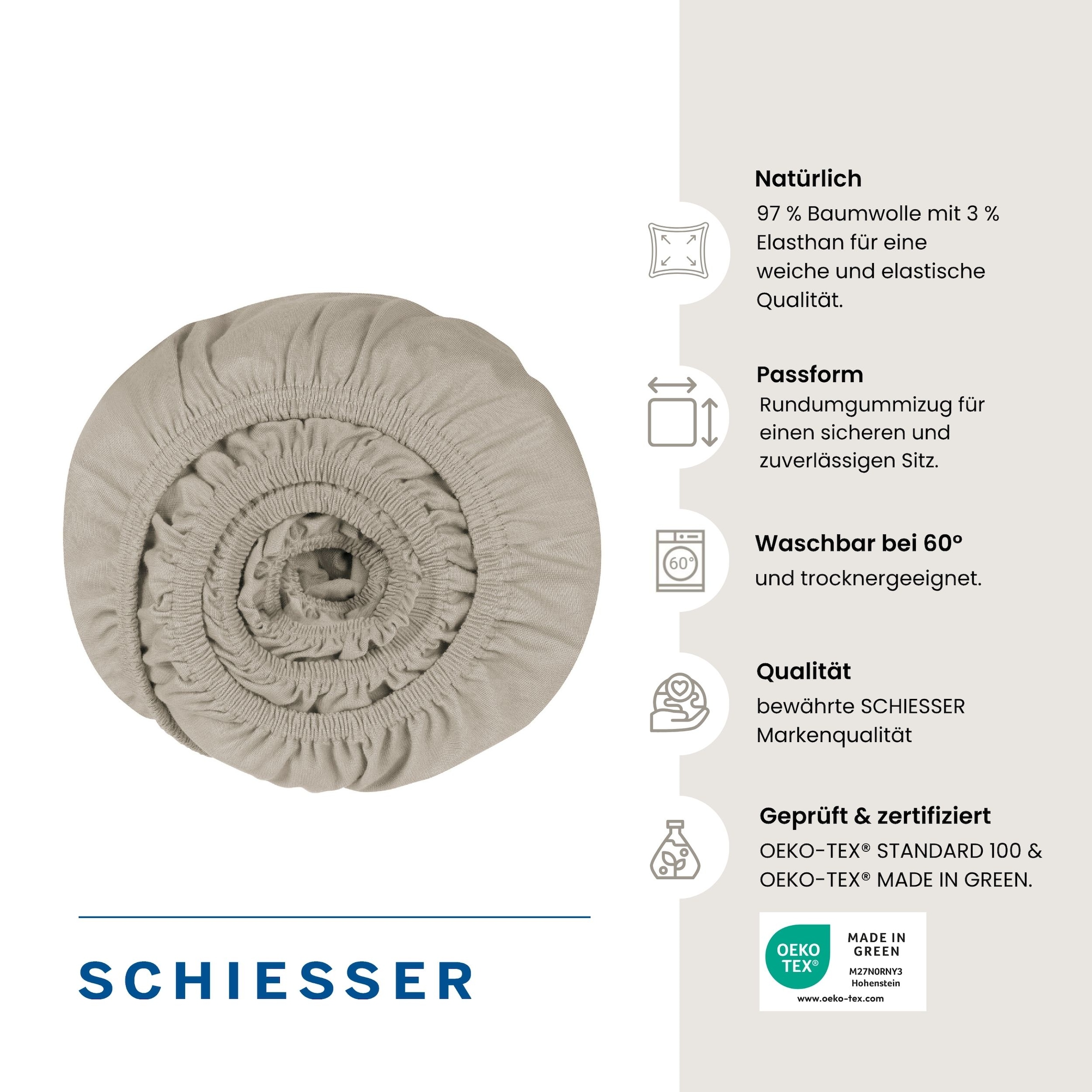 Schiesser Draps de lit »Elli aus weicher Baumwolle mit Elasthananteil für flexiblen Sitz« pour matelas hauts et lits boxspring, MADE IN GREEN by OEKO-TEX®