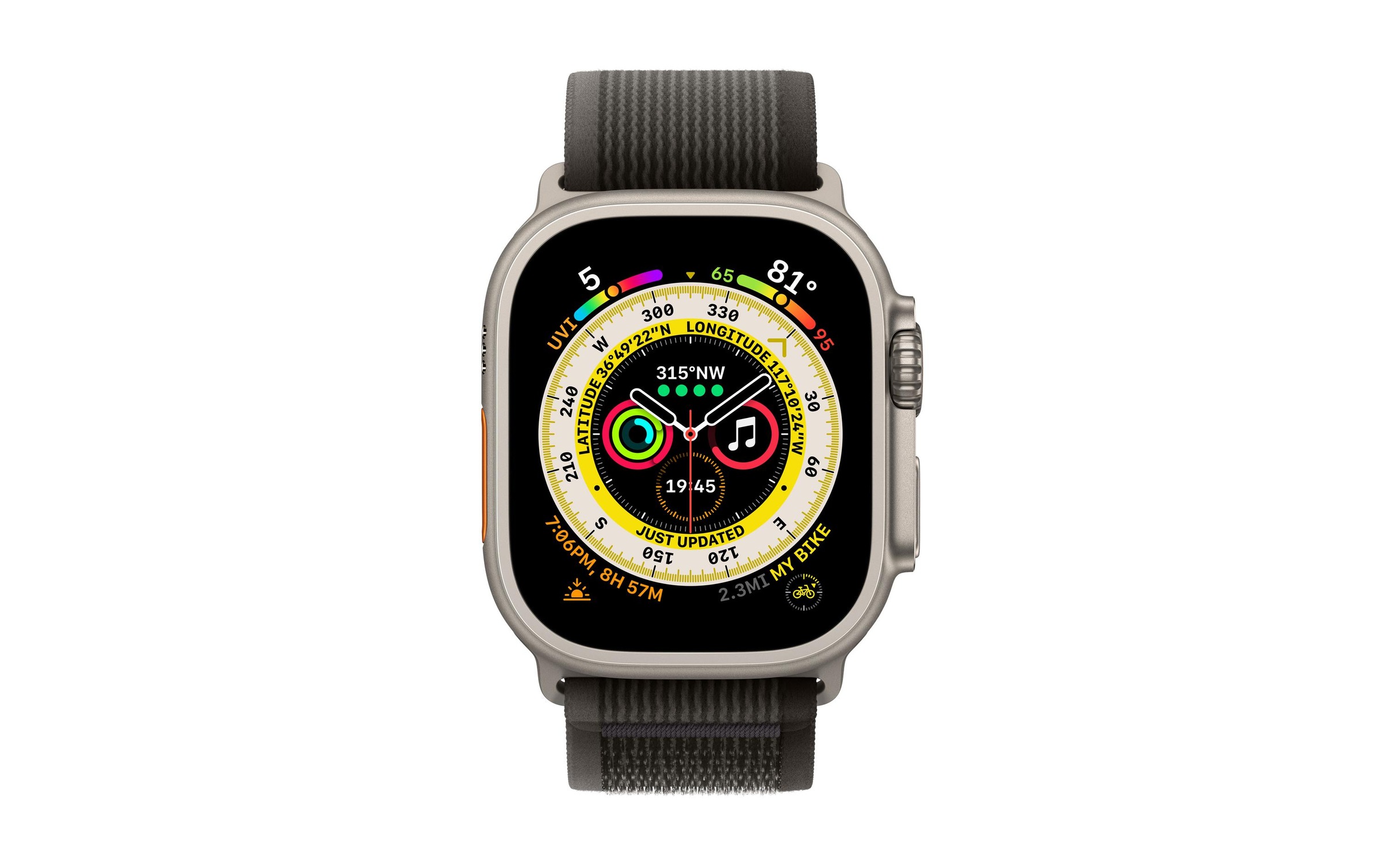 Apple Watch Ultra GPS + Cellular, 49 mm Titangehäuse, Trail Loop Schwarz/Grau - S/M