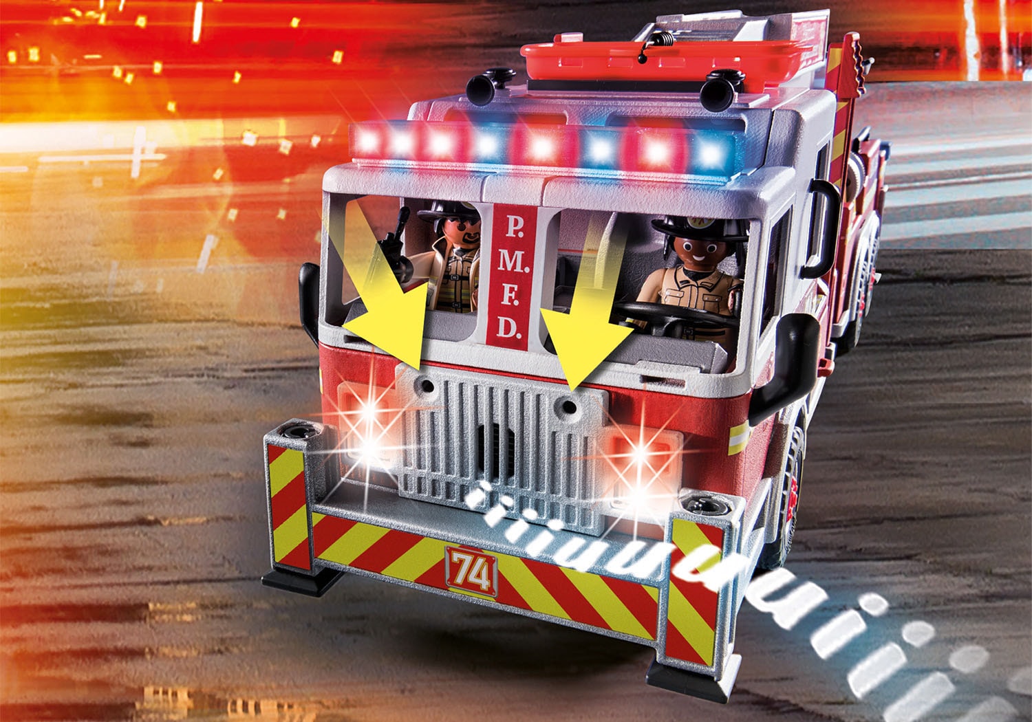 Playmobil® Konstruktions-Spielset »Feuerwehr-Fahrzeug: US Tower Ladder (70935), My Action Heroes«, (113 St.), mit Licht- und Soundeffekten, Made in Germany