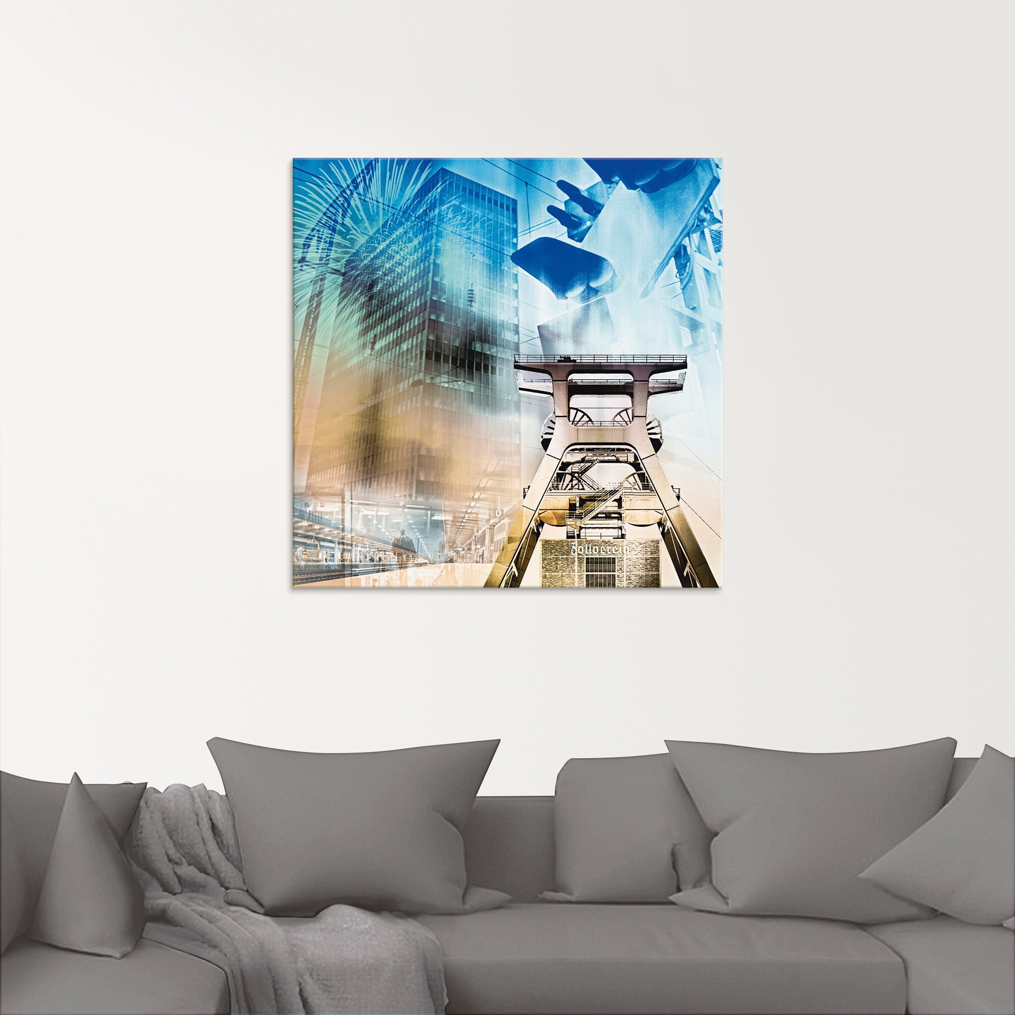 Artland Glasbild »Essen Skyline Abstrakte Collage II« Architektonische Elemente 1 Stk. tlg. in verschiedenen Grössen