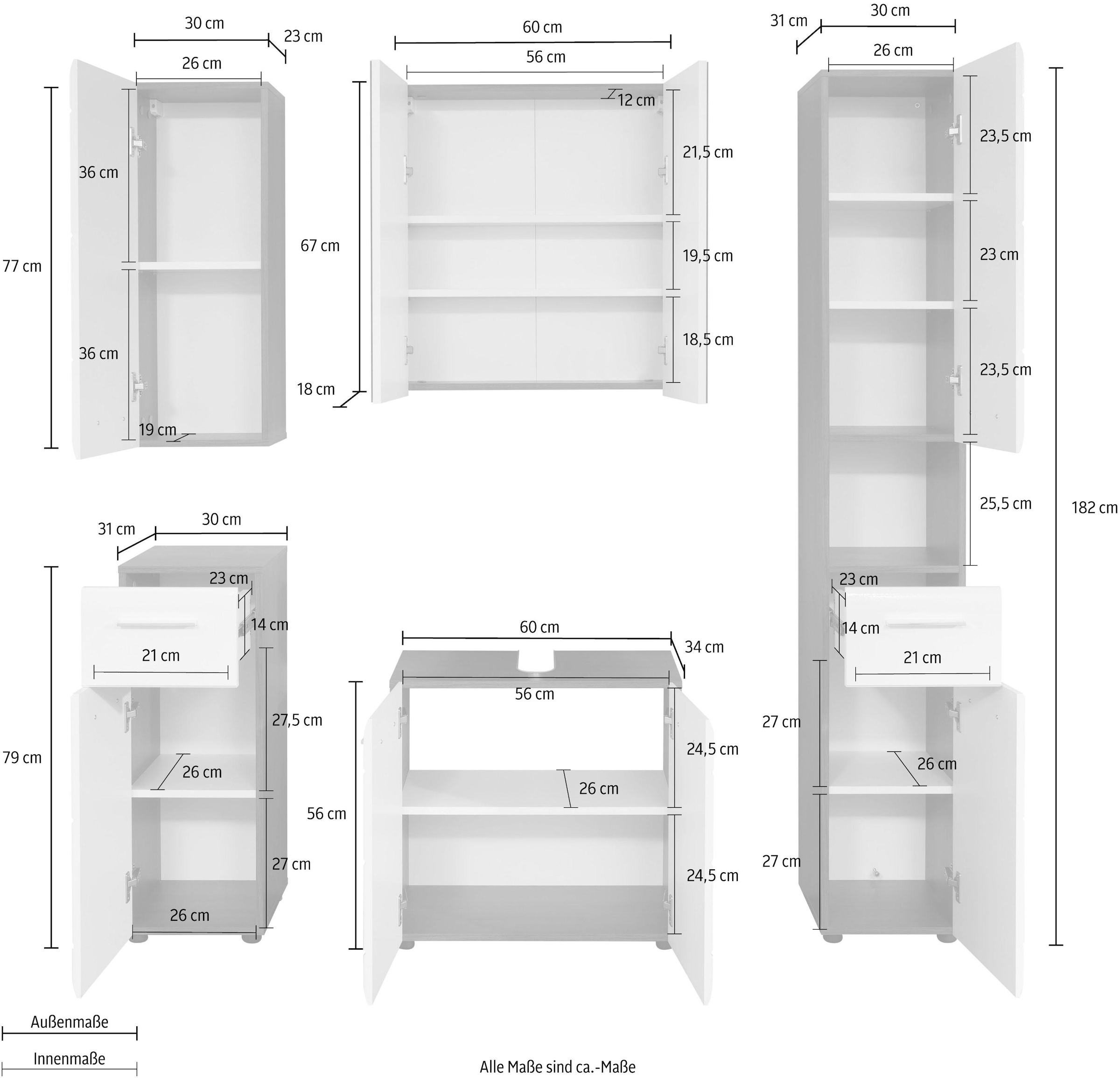 INOSIGN Badmöbel-Set »Sovana«, (Set, 5 St.), Badezimmerschränke mit Fronten in Hochglanz- oder Holzoptik