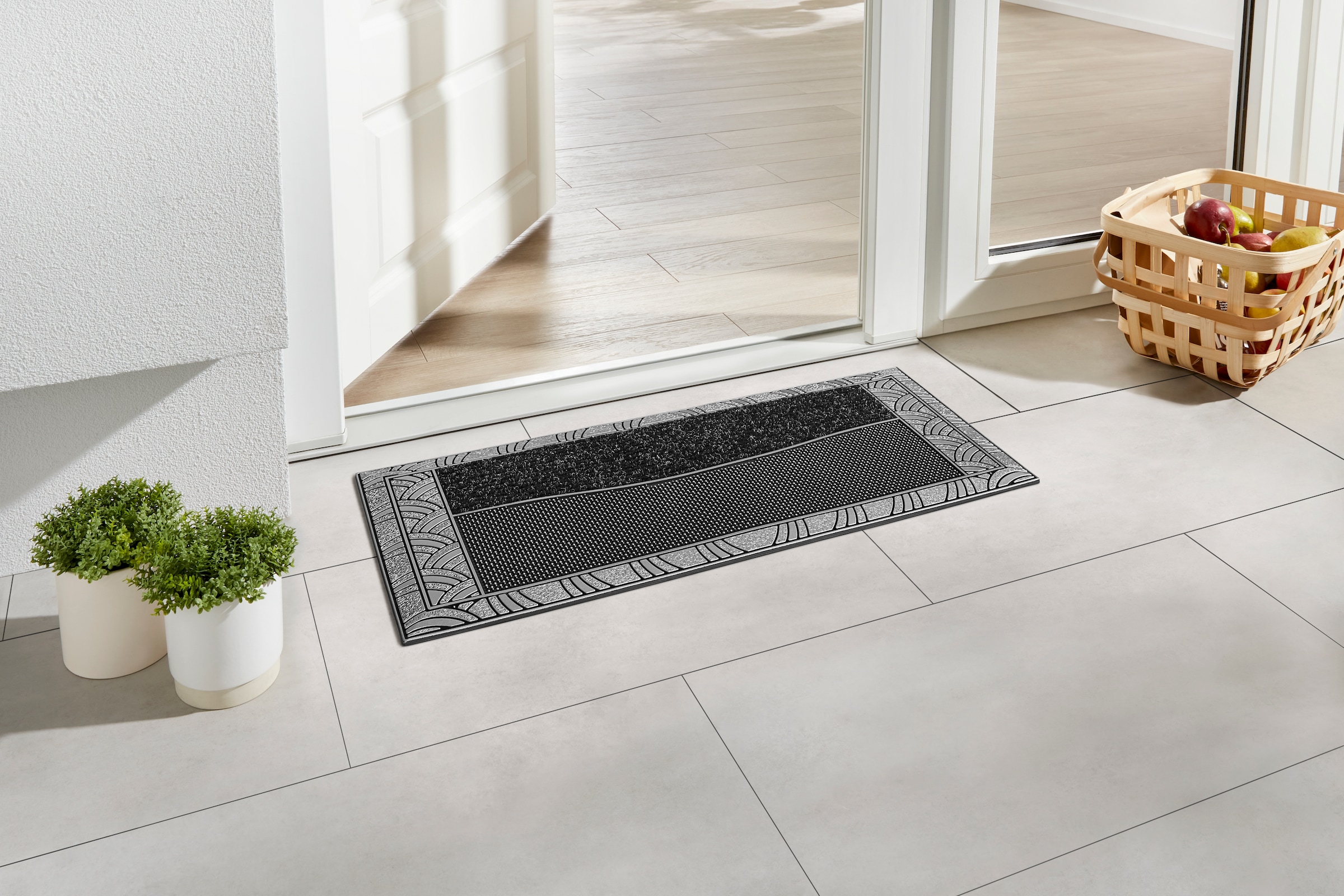 Home2Fashion Fussmatte »CenterClean XL - Waves«, rechteckig, 8 mm Höhe, schmale Schmutzfangmatte, robust, Wellen, In- und Outdoor geeignet