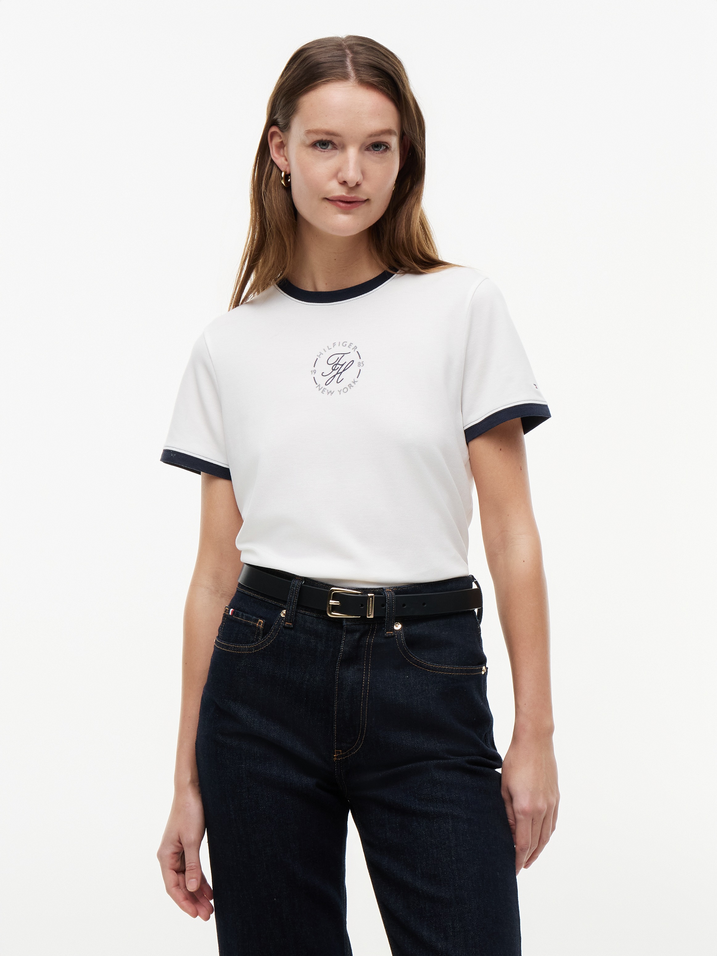 Image of Tommy Hilfiger Kurzarmshirt "TH ROUNDAL REG C-NK SS TEE" mit kontrastfarbenen Bündchen