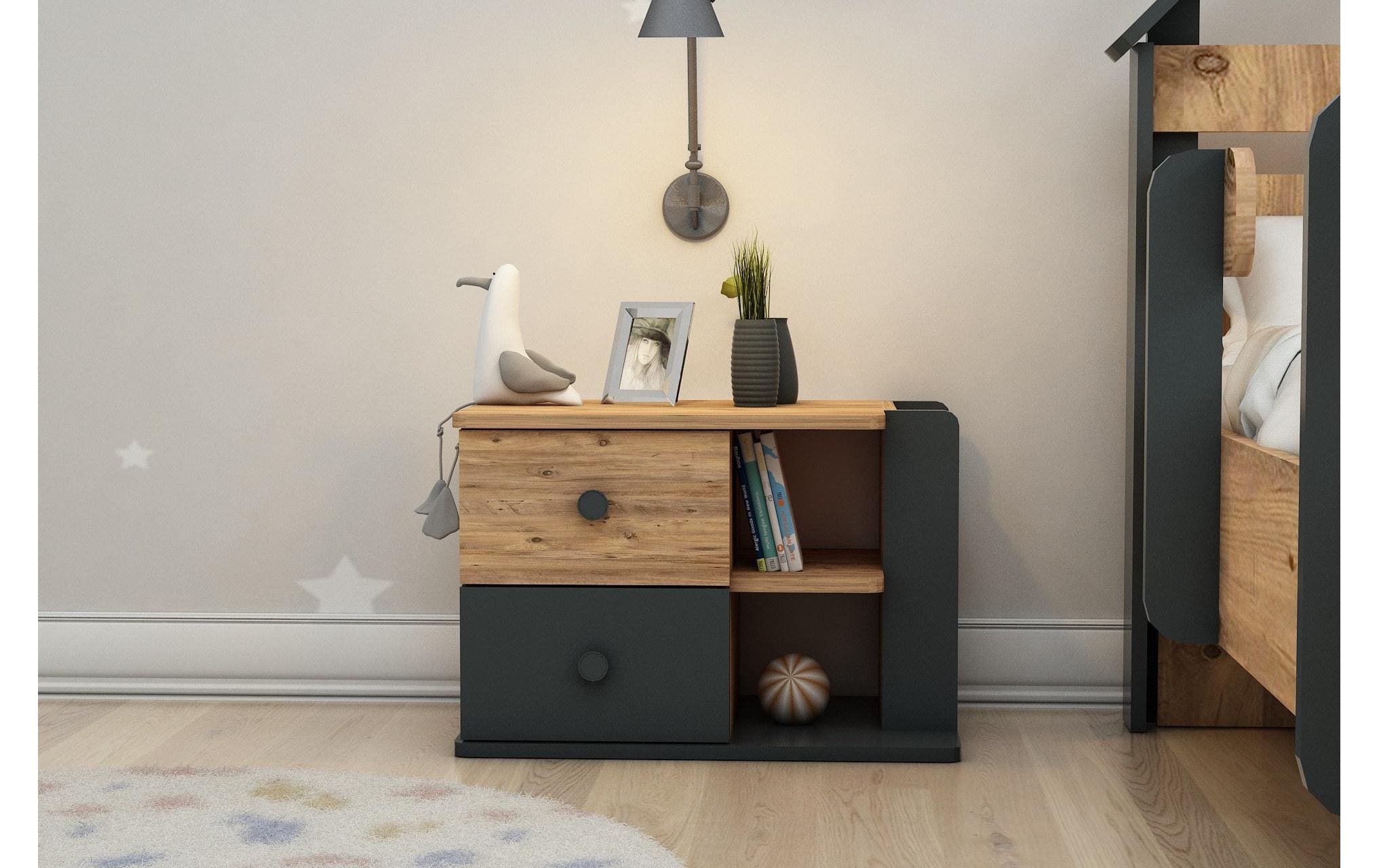 Nachttisch »Woody Fashion Valerin 44.6 x 65 x 40.3 cm, Schwarz/Braun«