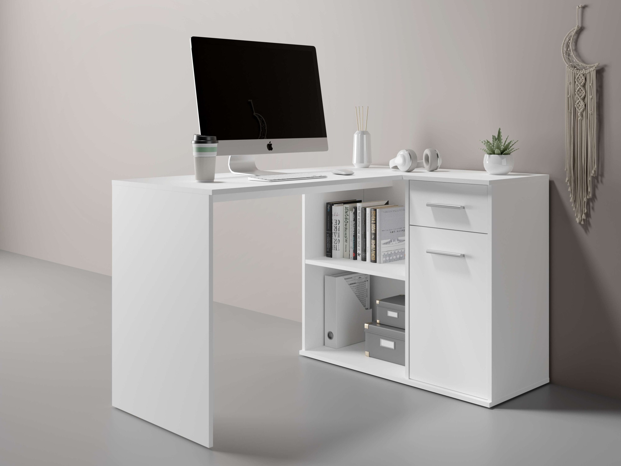 Image of Home affaire Eckschreibtisch "Macon" Computertisch mit vielen Stauraummöglichkeiten, Breite 130 x 93 cm