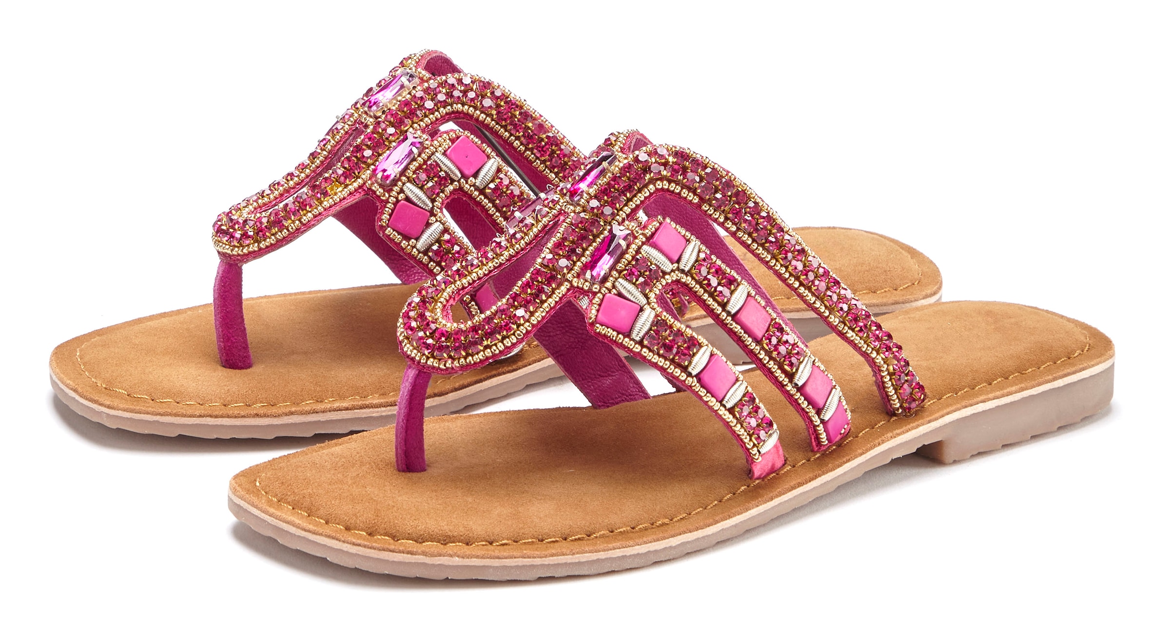 Image of Vivance Zehentrenner "Sommerschuh, Pantolette, Mule, offener Schuh," aus Leder mit Schmucksteinchen