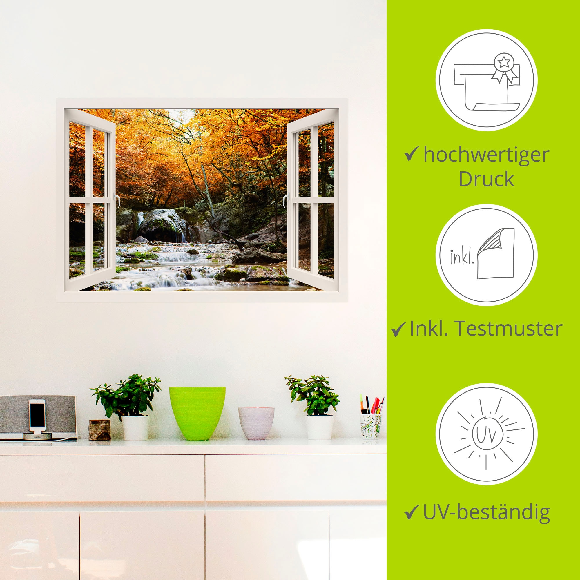 Artland Wandfolie »Herbstlicher Wasserfall, weiss«, Fensterblick, (1 St.), selbstklebend