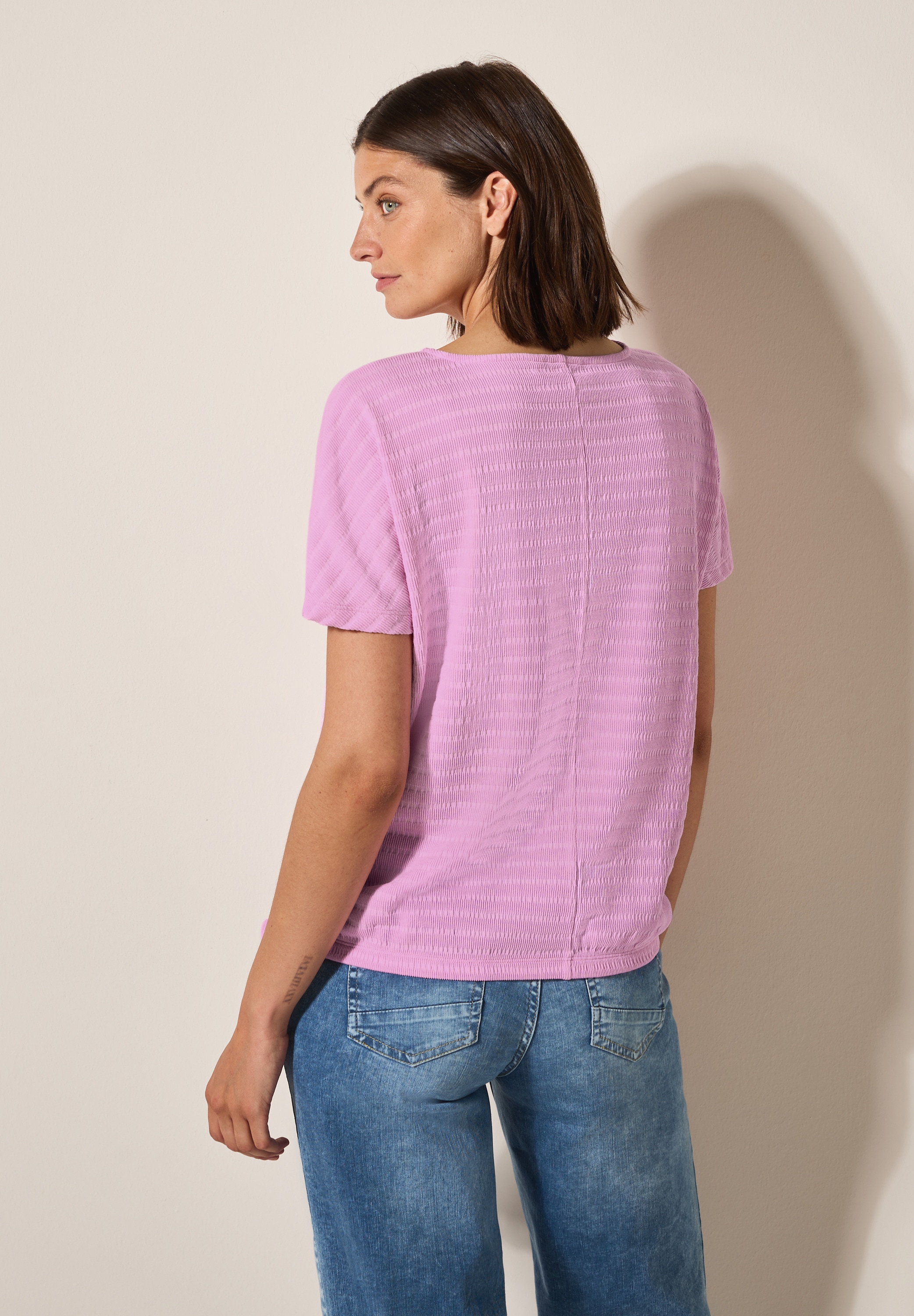 Cecil T-Shirt, in Smok-Optik und mit Knoten-Detail
