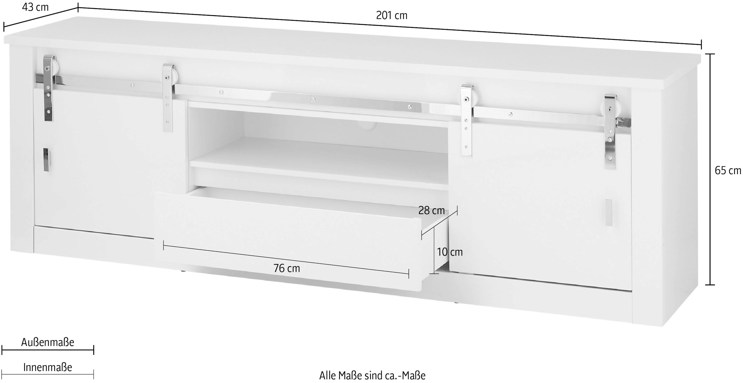 Home affaire Lowboard »Daytona, moderner TV-Unterschrank, Kommode in Weiss Hochglanz« mit Schiebetürenbeschlag in Chrom-Optik, ausreichend Stauraum