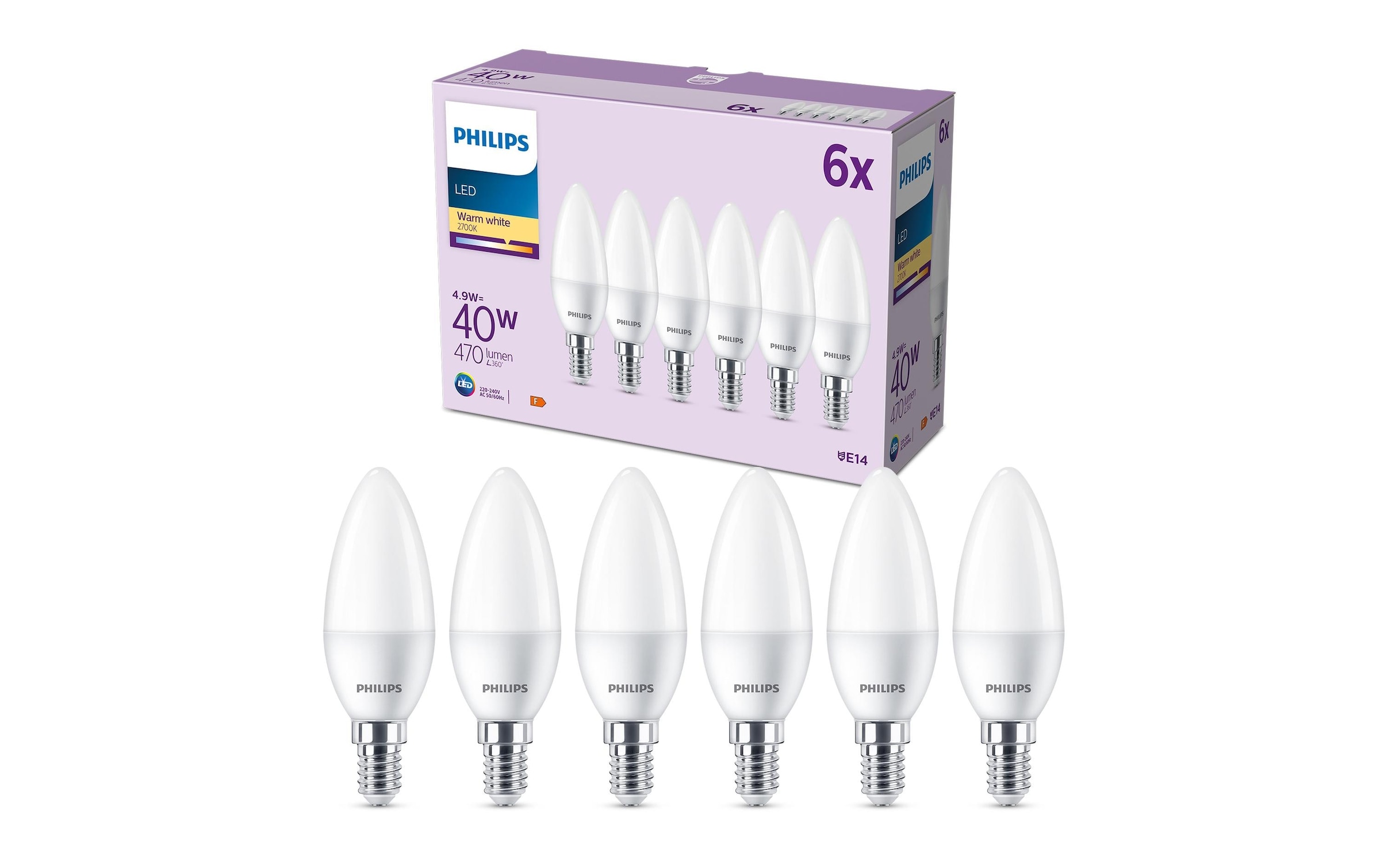 Philips LED-Leuchtmittel »(40W), 4.9W, E14, War«, E14, Warmweiss