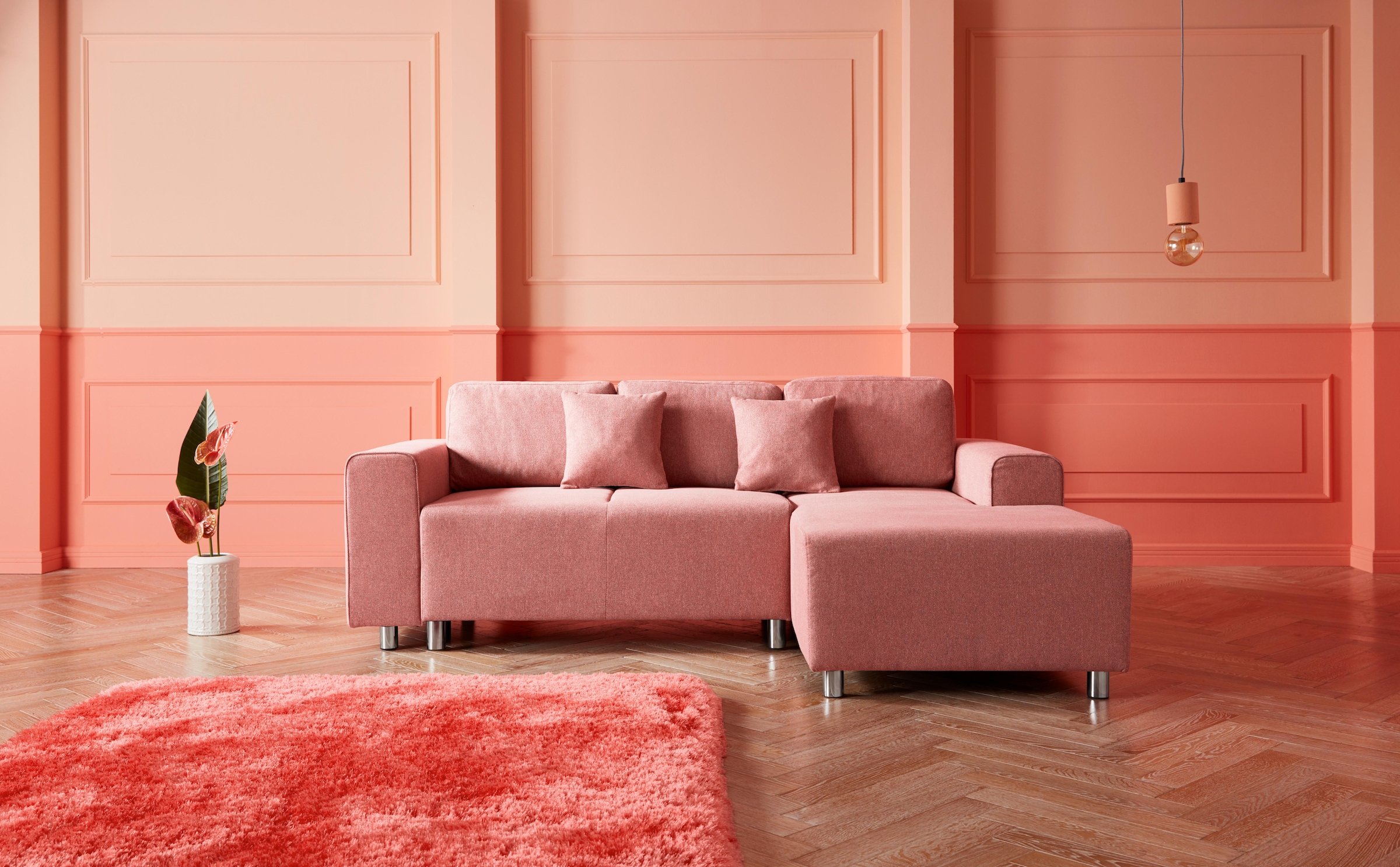 Guido Maria Kretschmer Home&Living Ecksofa »Györ«, L-Form, wahlweise mit Bettfunktion und Bettkasten incl. 2 Zierkissen